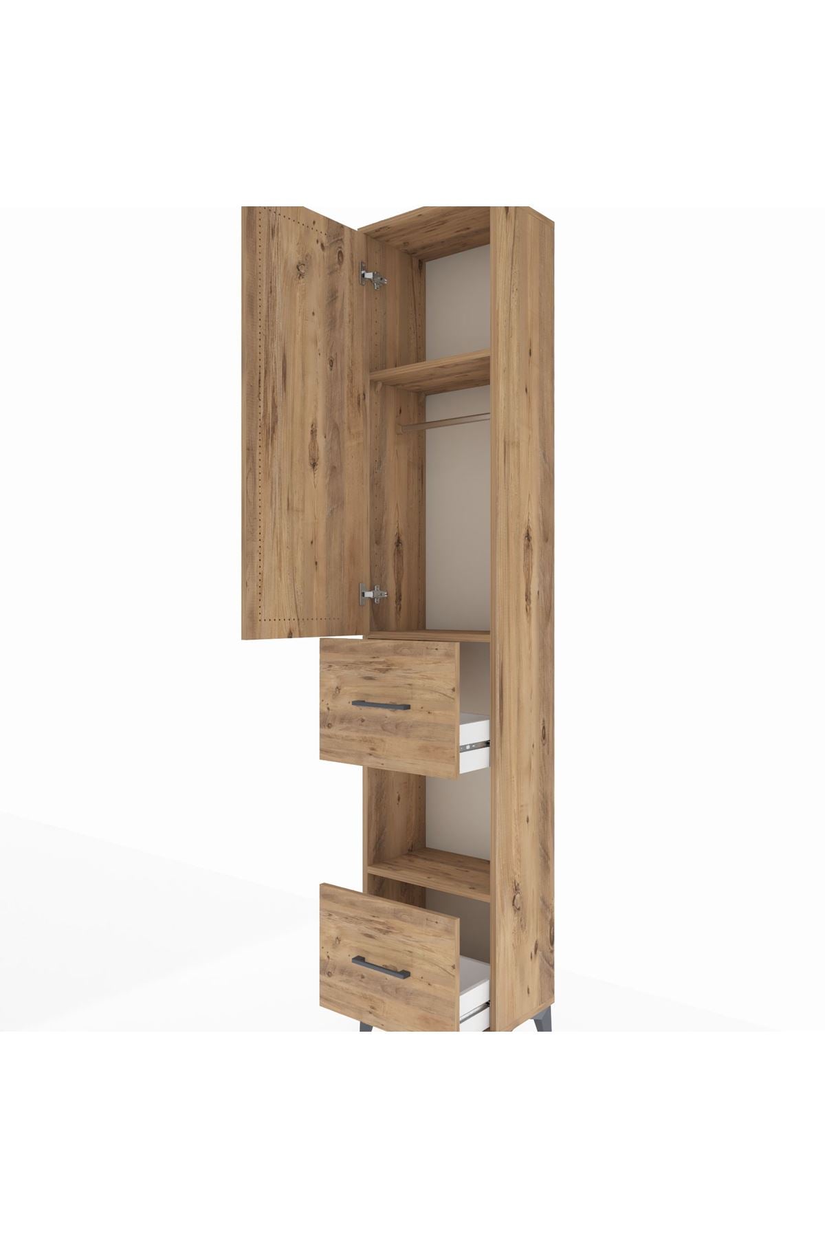 Arges Dolap 3 Raflı 2 Çekmeceli Tek Askılı 44x30x221 - S28M139V9A