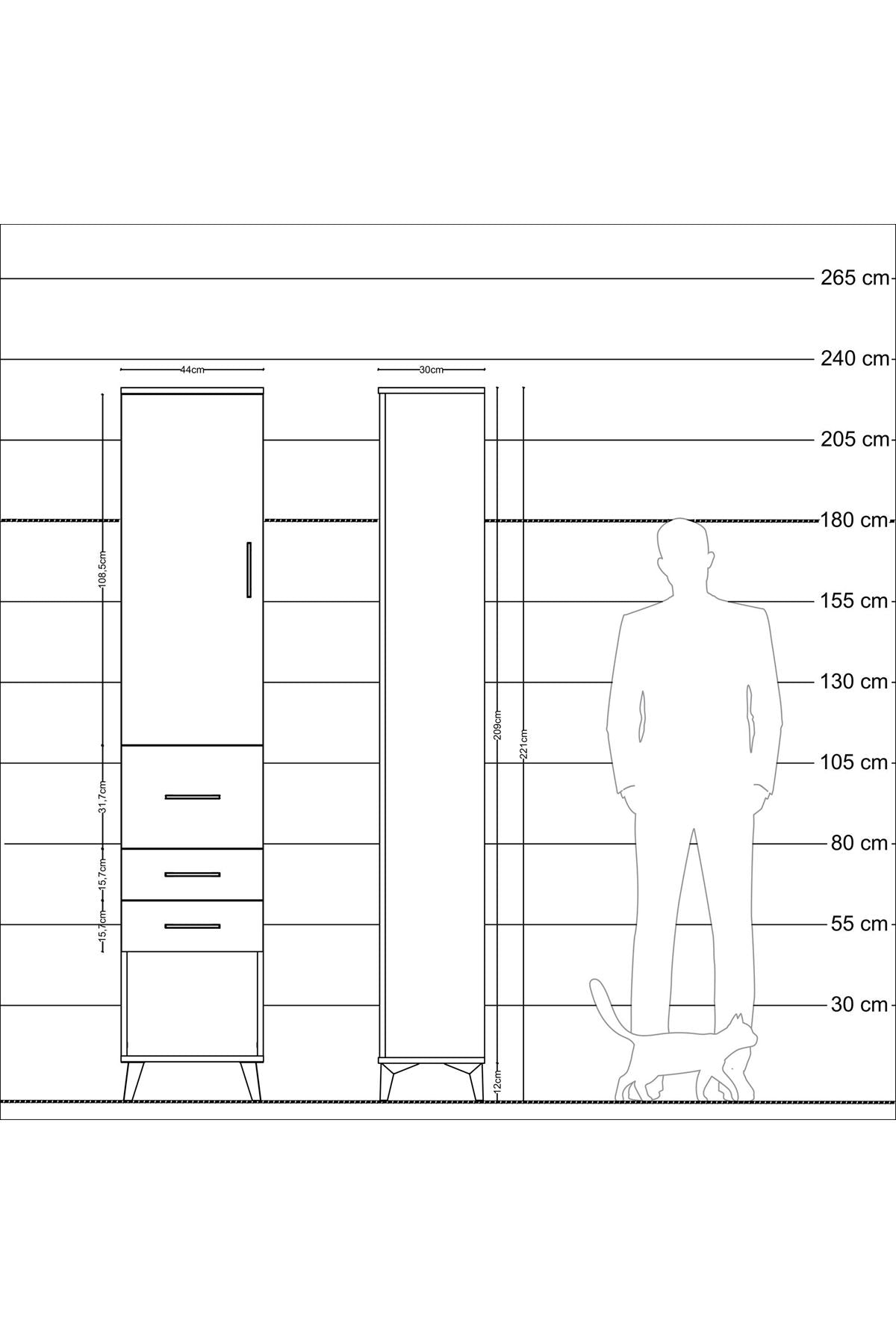 Arges Dolap 2 Raflı 3 Çekmeceli Tek Askılı 44x30x221 - S28M142V3A