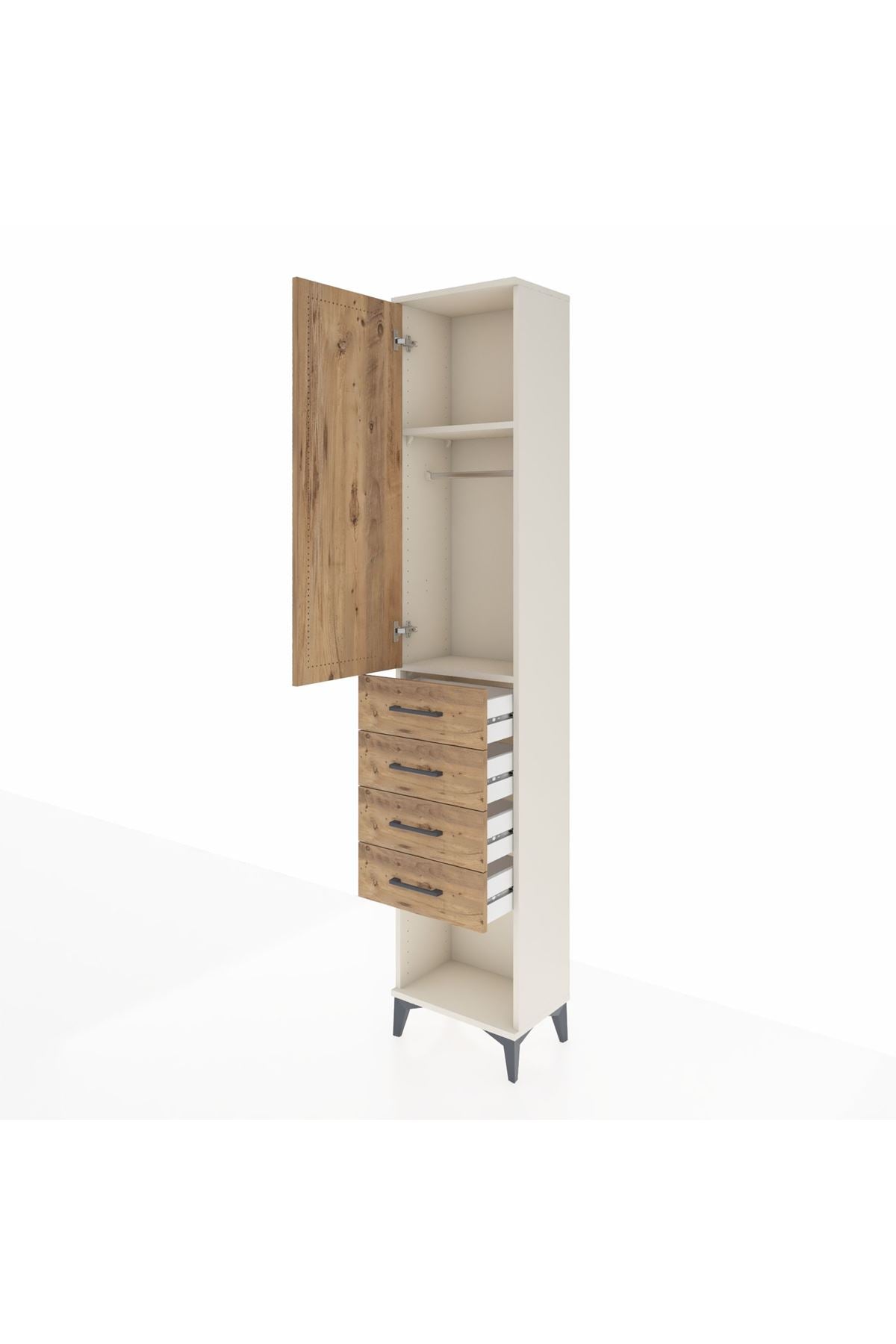 Arges Dolap 2 Raflı 4 Çekmeceli Tek Askılı 44x30x221 - S28M153V3A
