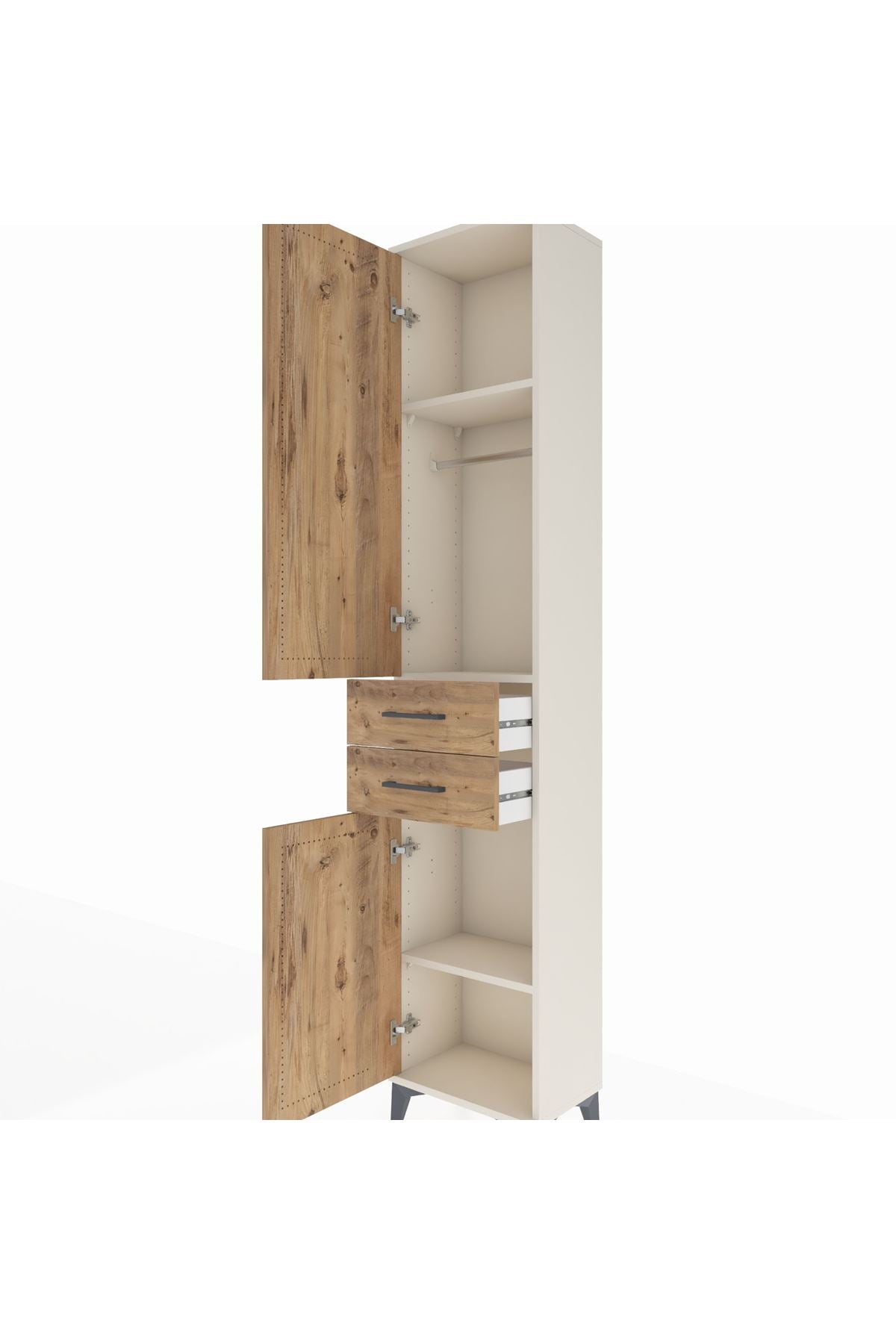 Arges Dolap 3 Raflı 2 Çekmeceli Tek Askılı 44x30x221 - S28M187V3A