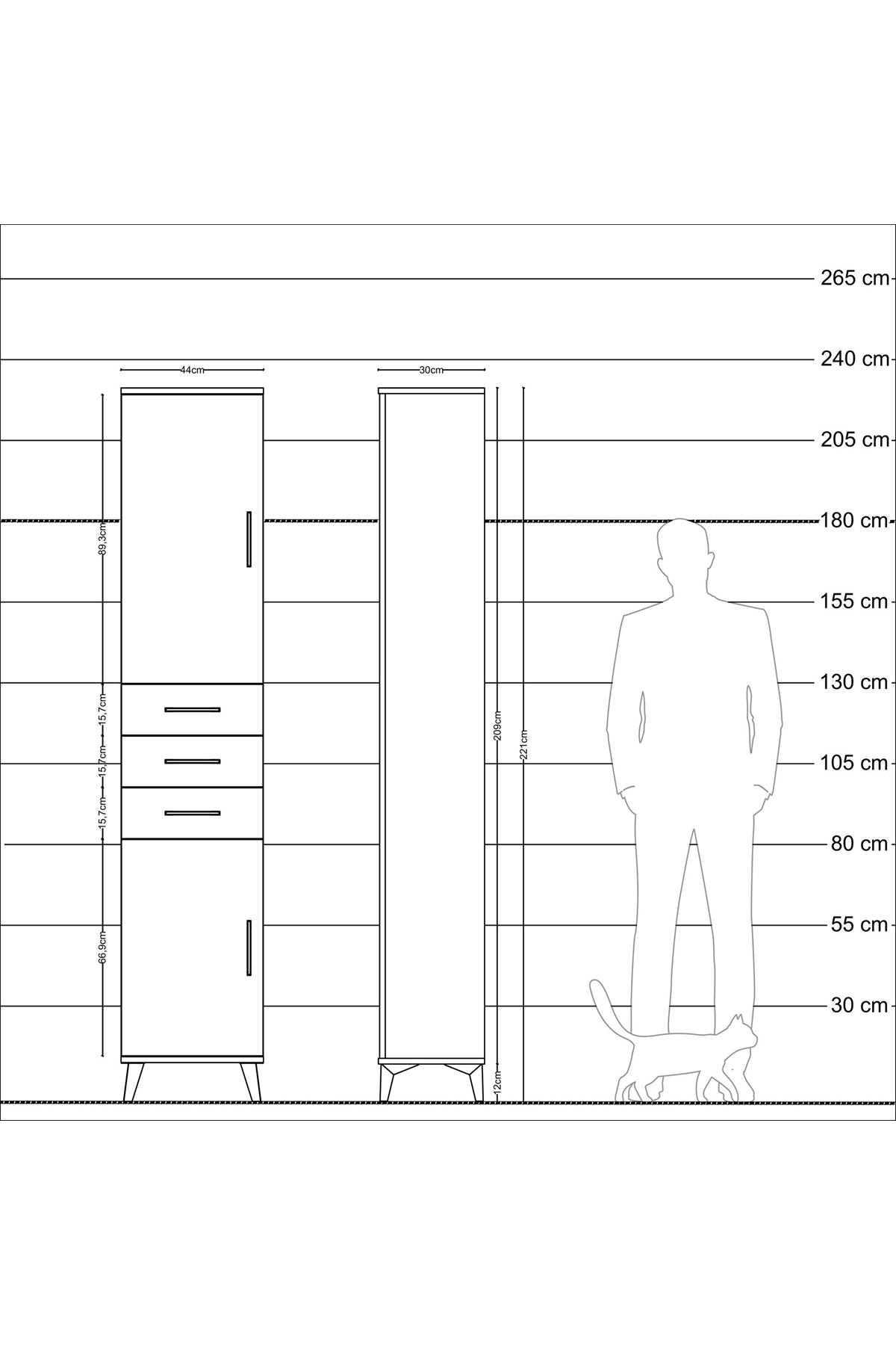 Arges Dolap 4 Raflı 3 Çekmeceli 2 Kapaklı 44x30x221 - S28M205V9A
