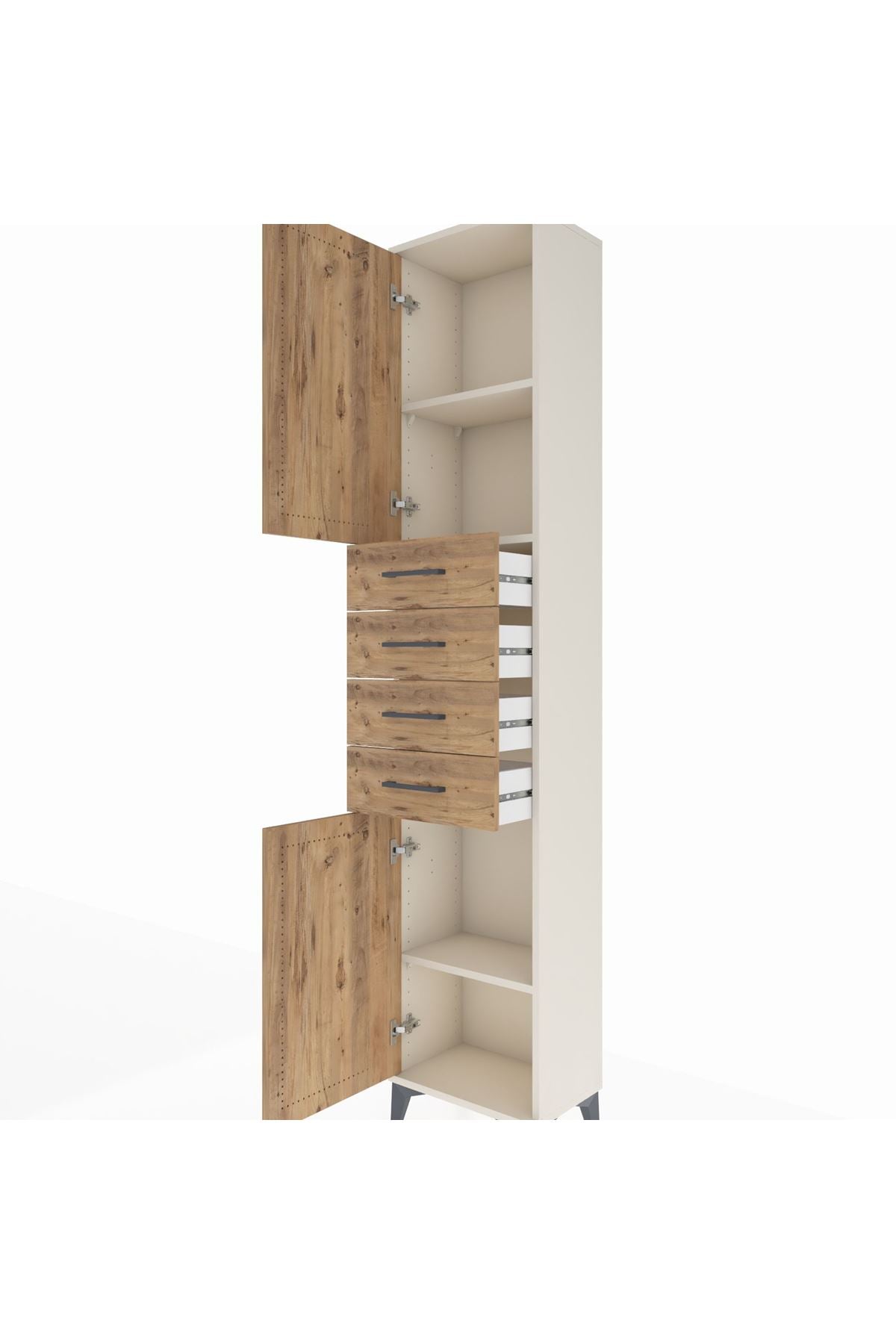 Arges Dolap 3 Raflı 4 Çekmeceli 2 Kapaklı 44x30x221 - S28M217V3A