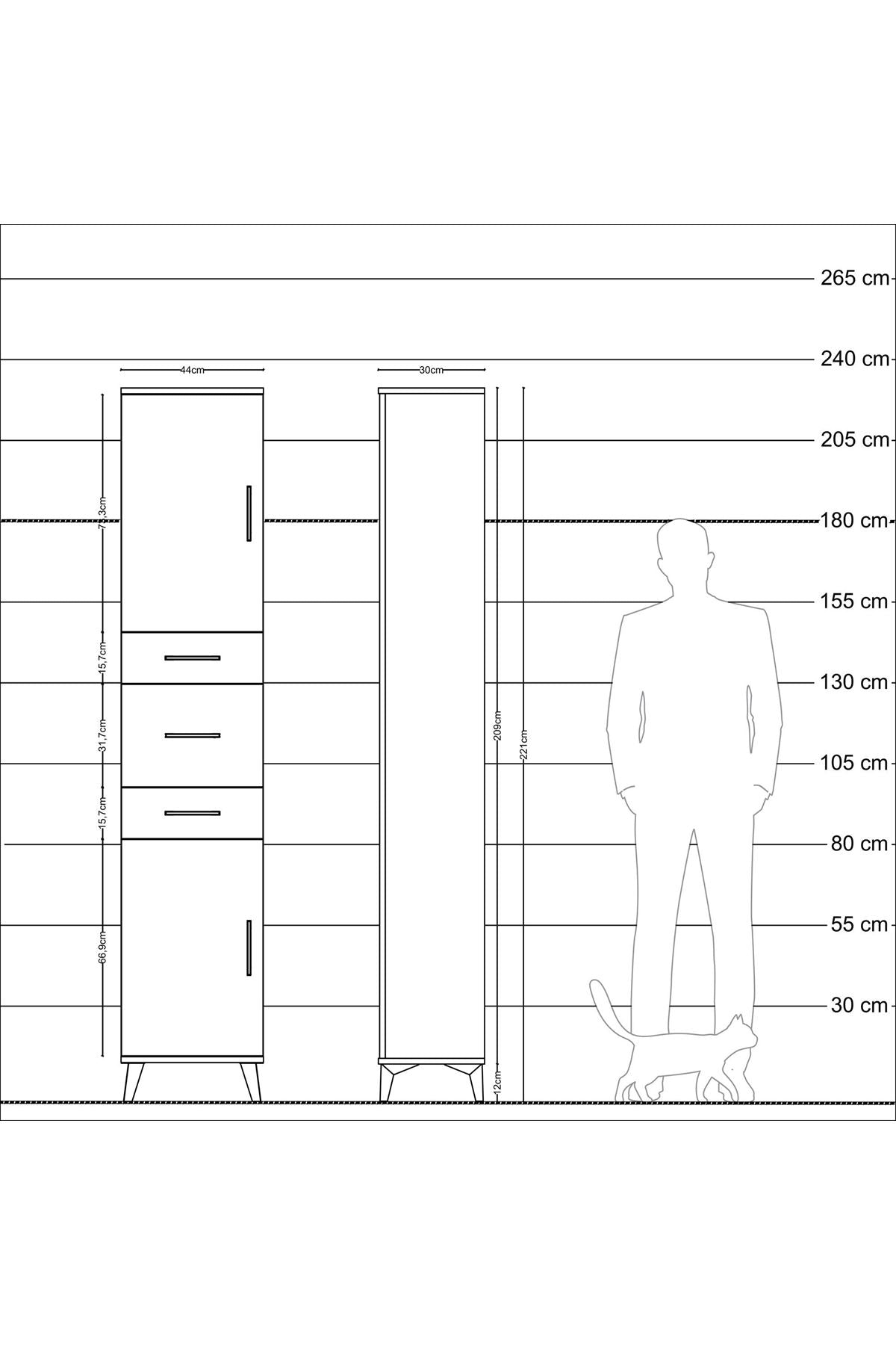 Arges Dolap 3 Raflı 3 Çekmeceli 2 Kapaklı 44x30x221 - S28M221V8A