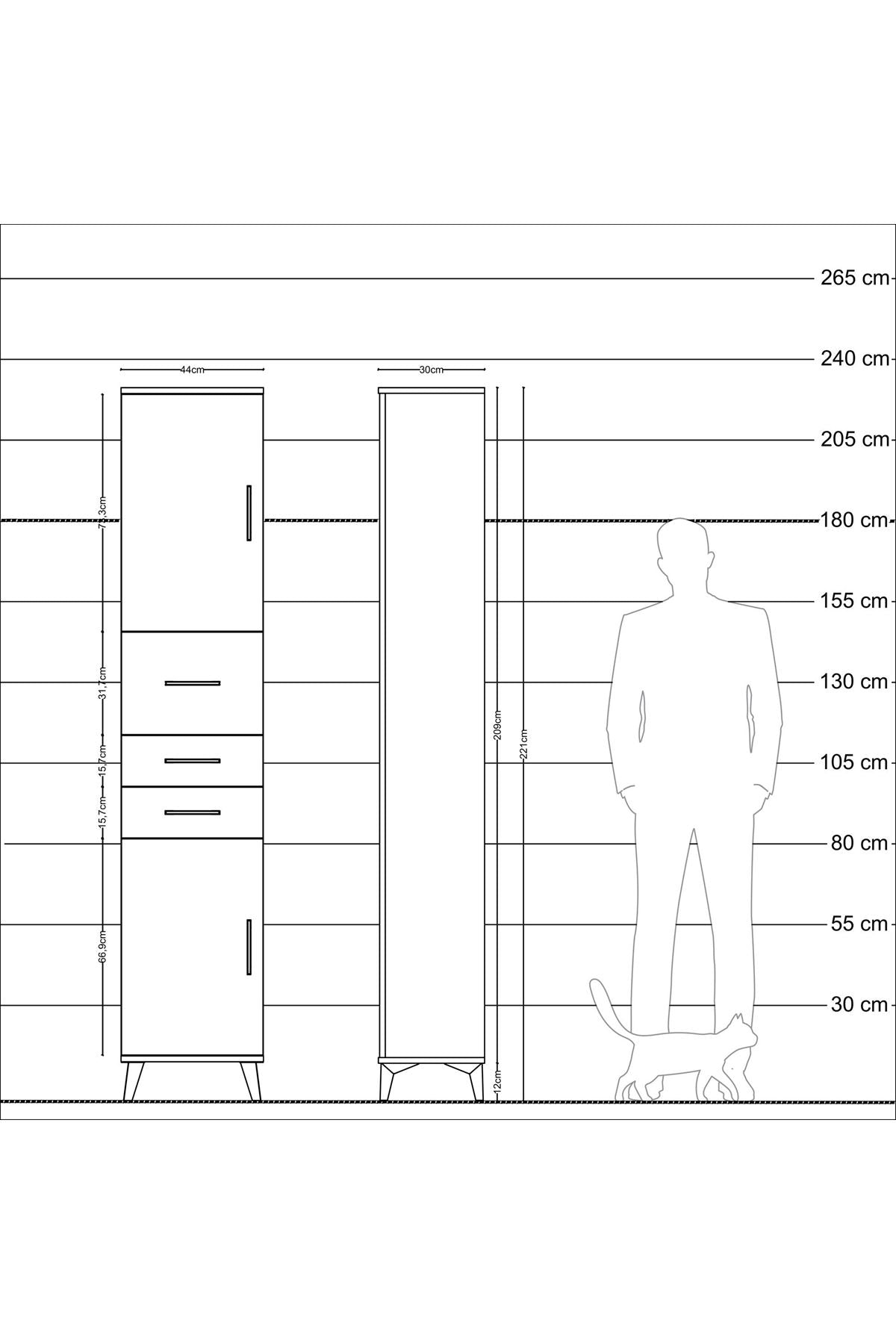 Arges Dolap 3 Raflı 3 Çekmeceli 2 Kapaklı 44x30x221 - S28M225V3A