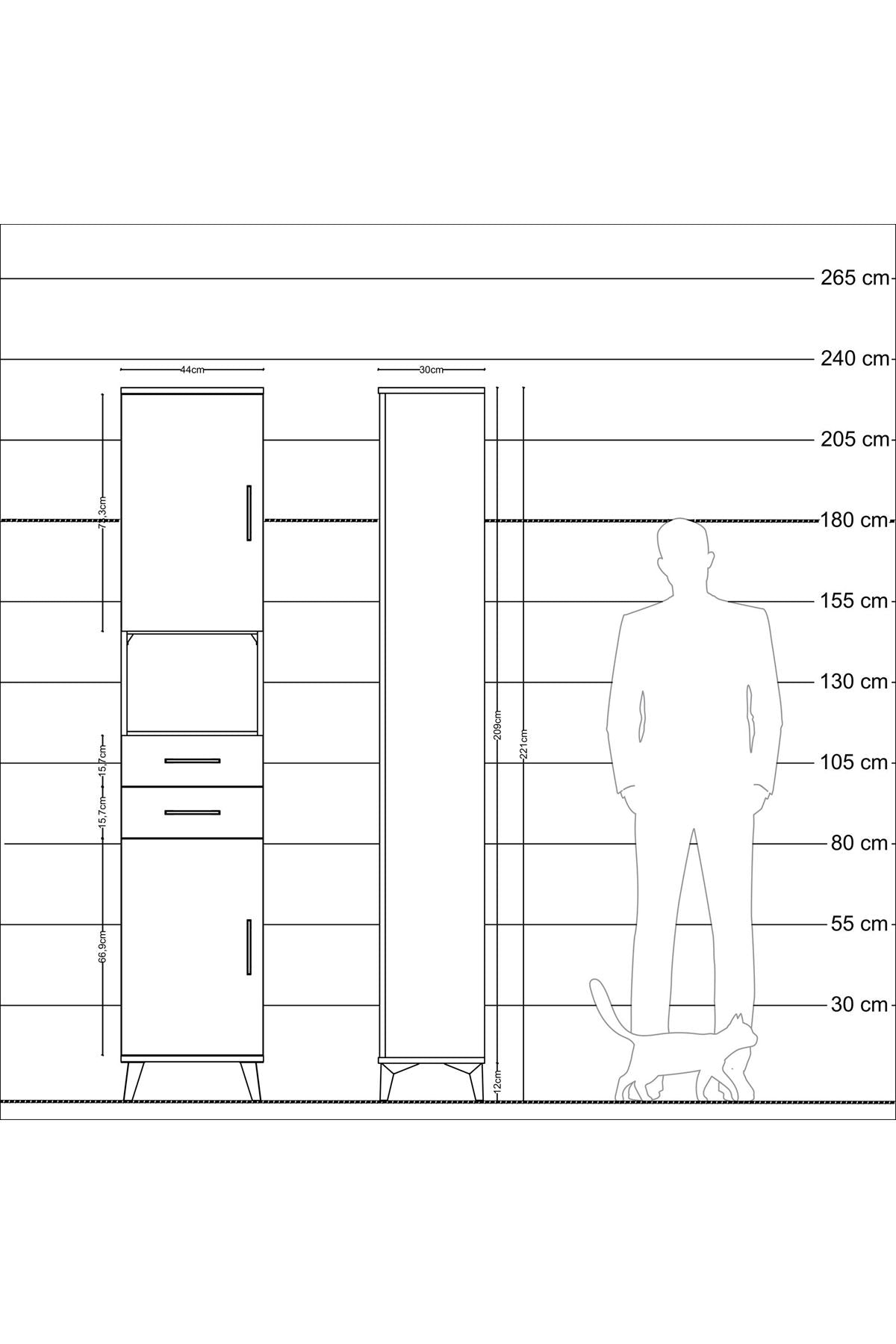 Arges Dolap 4 Raflı 2 Çekmeceli 2 Kapaklı 44x30x221 - S28M233V4A