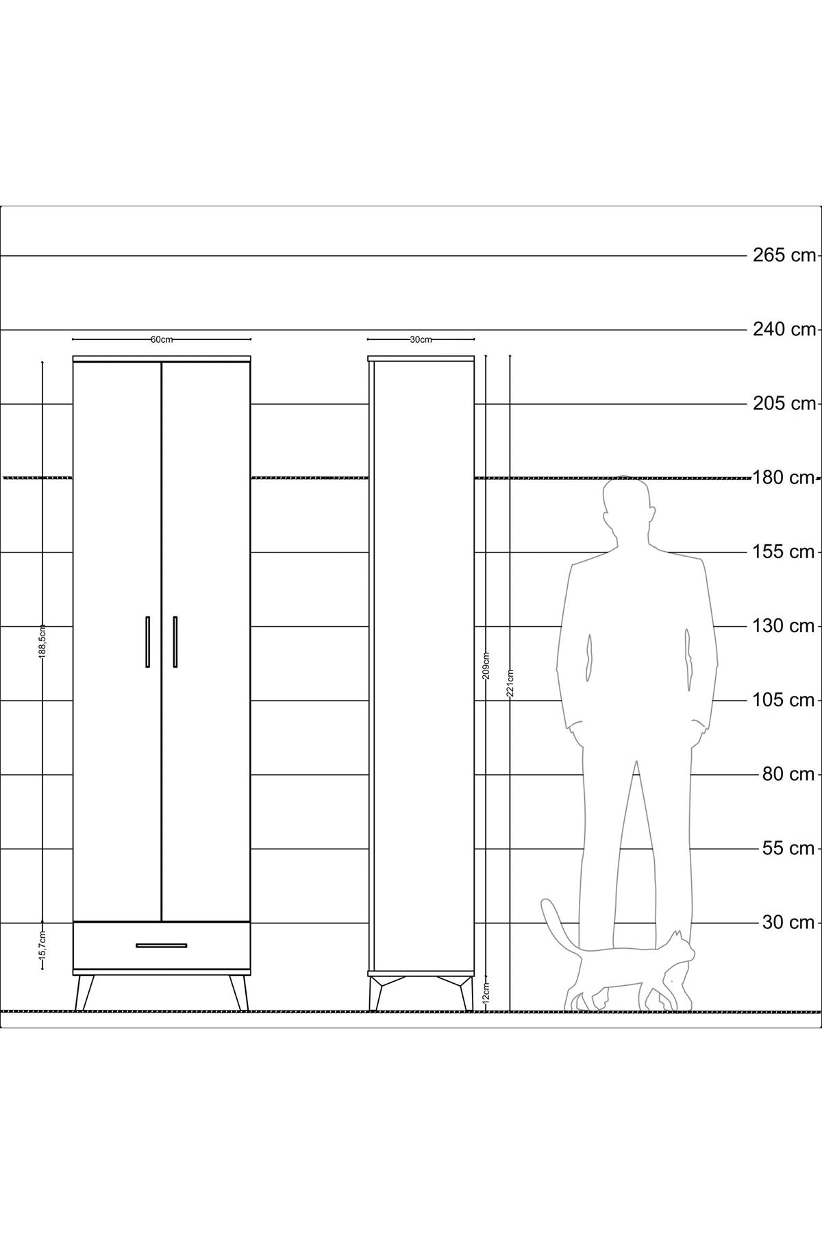 Arges Dolap 5 Raflı Tek Çekmeceli 2 Kapaklı 60x30x221 - S29M005V8A