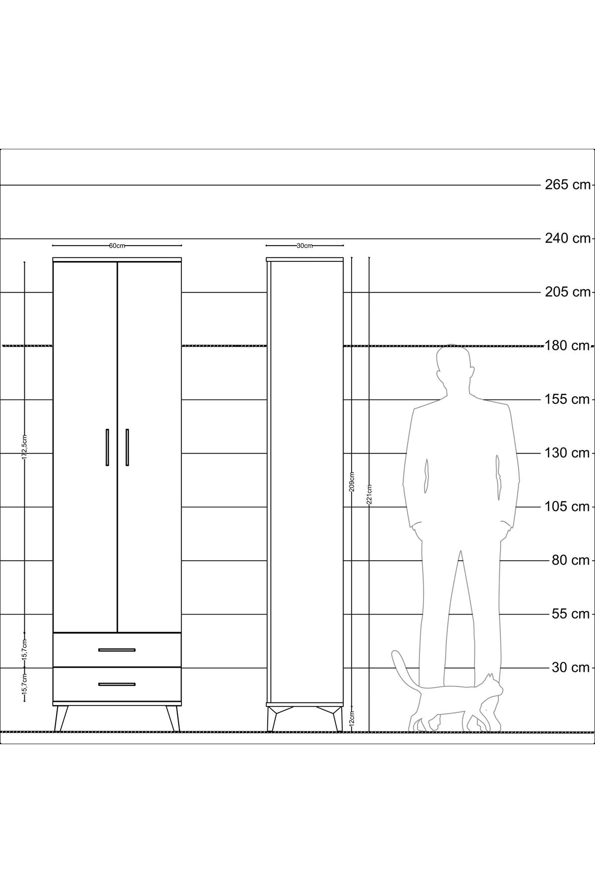 Arges Dolap 3 Raflı 2 Çekmeceli Tek Askılı 60x30x221 - S29M007V6A