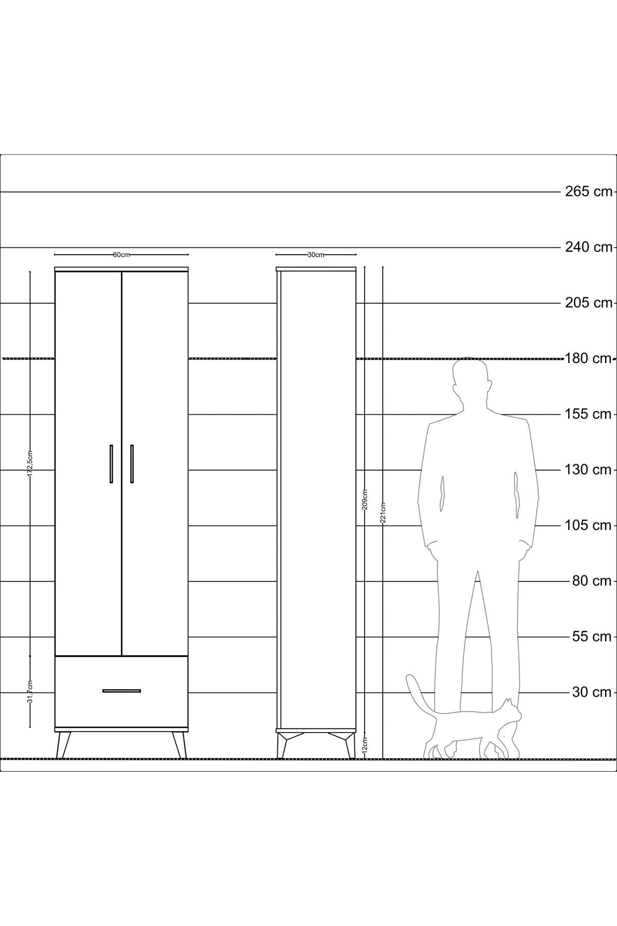 Arges Dolap 3 Raflı Tek Çekmeceli Tek Askılı 60x30x221 - S29M010V1A