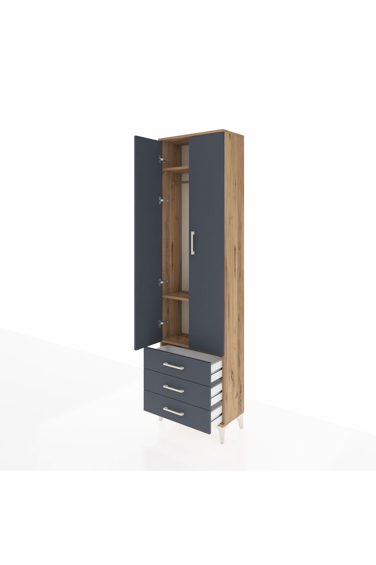 Arges Dolap 3 Raflı 3 Çekmeceli Tek Askılı 60x30x221 - S29M015V8A