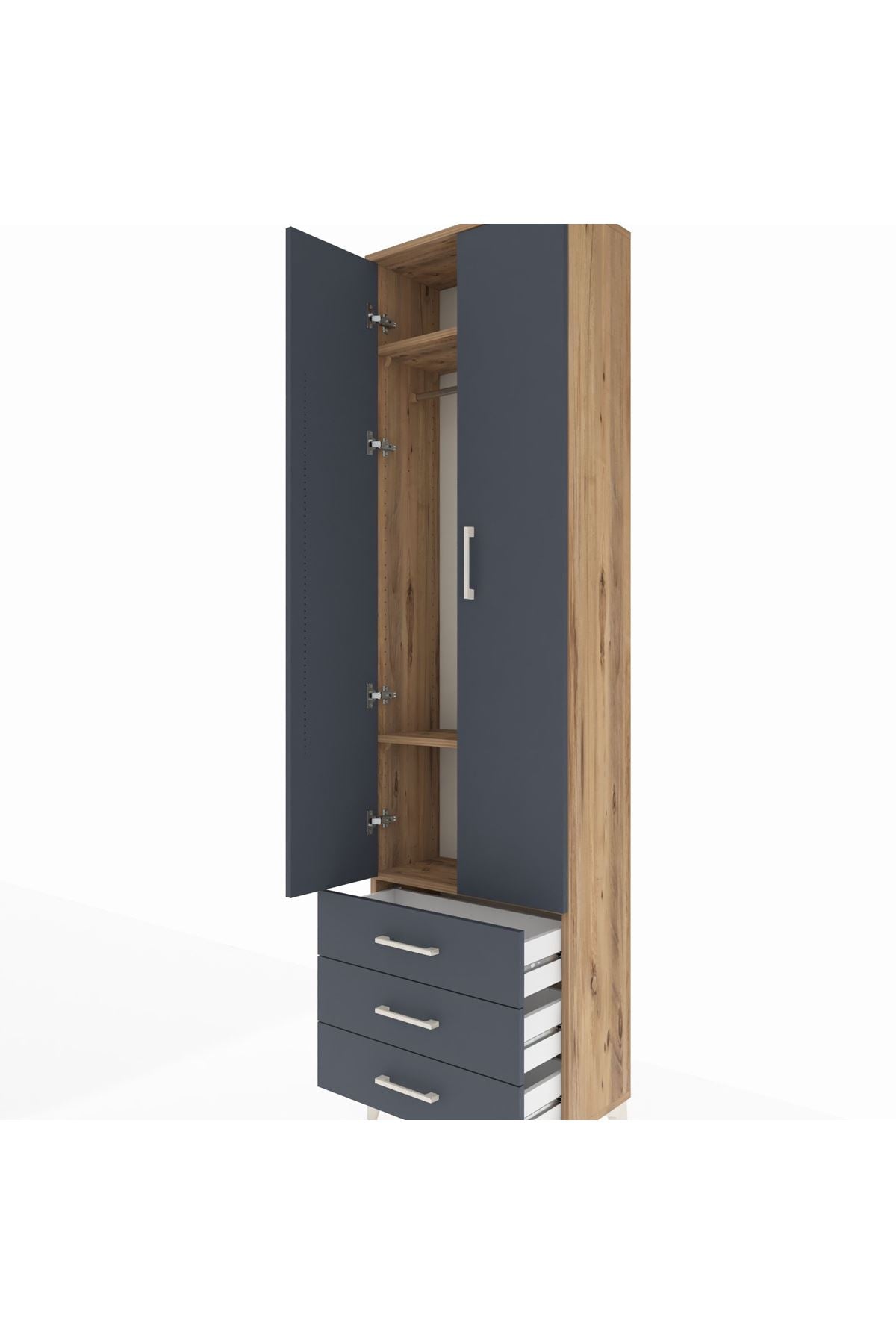 Arges Dolap 3 Raflı 3 Çekmeceli Tek Askılı 60x30x221 - S29M015V8A