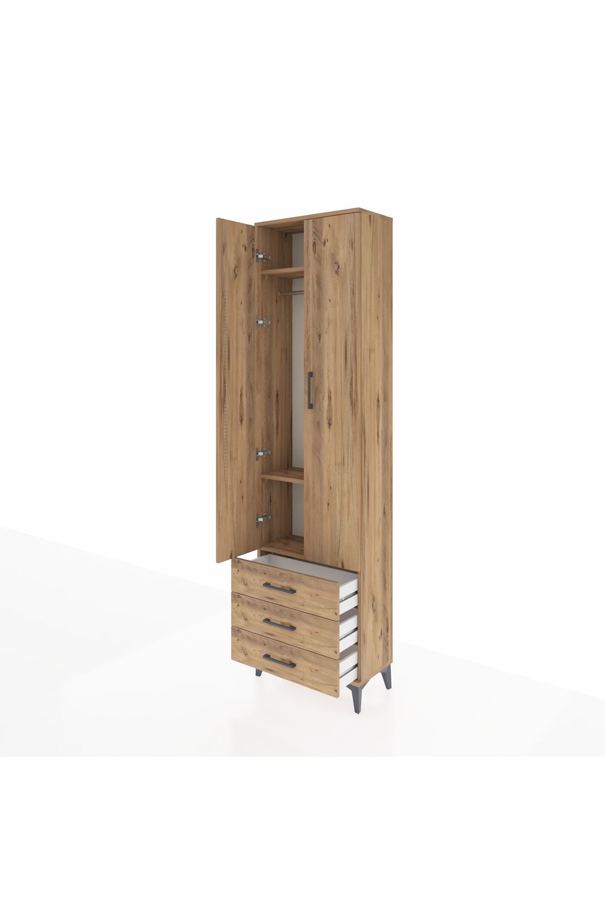 Arges Dolap 3 Raflı 3 Çekmeceli Tek Askılı 60x30x221 - S29M015V9A