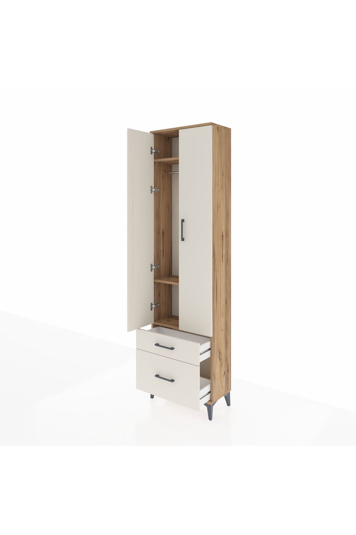 Arges Dolap 3 Raflı 2 Çekmeceli Tek Askılı 60x30x221 - S29M018V7A