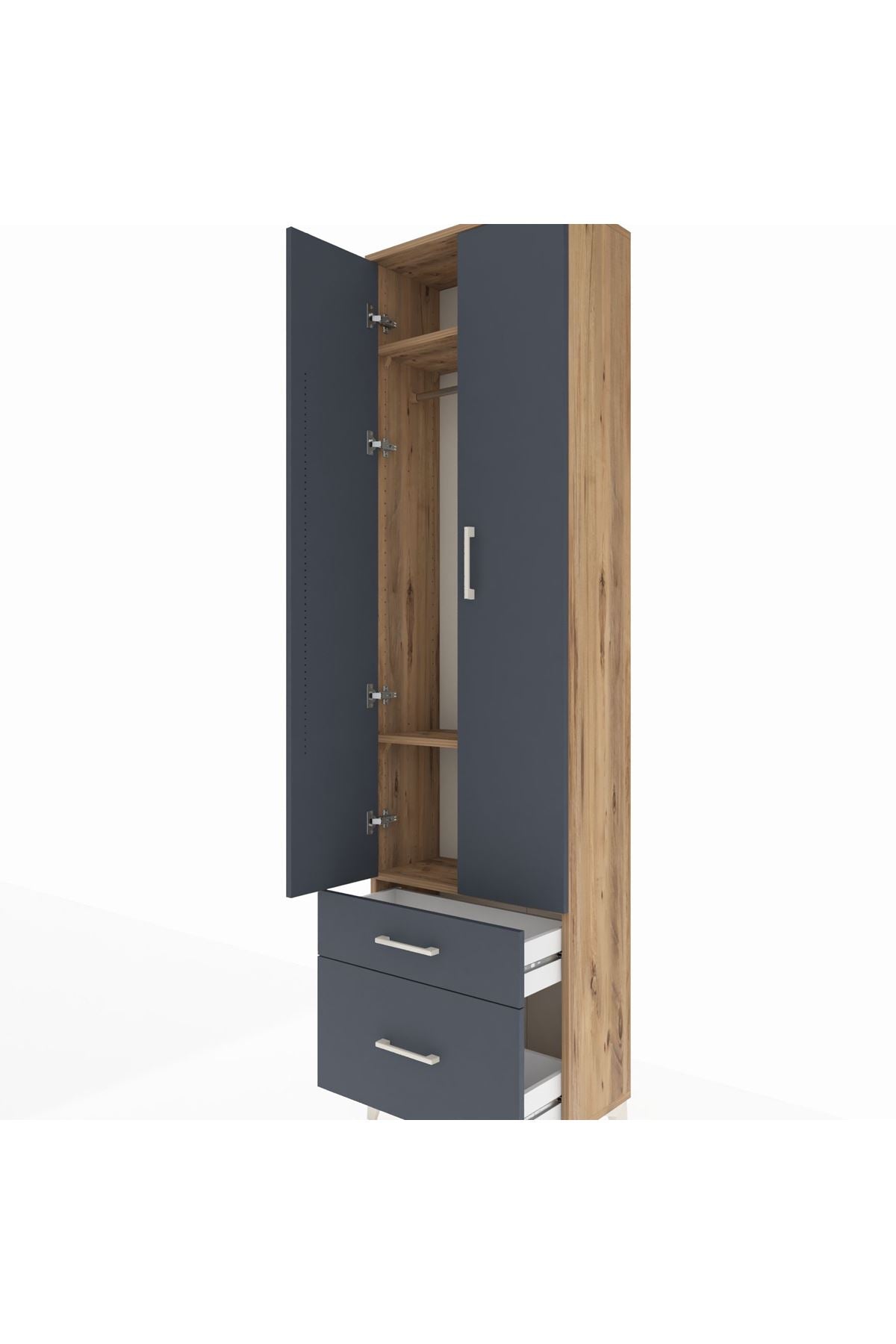 Arges Dolap 3 Raflı 2 Çekmeceli Tek Askılı 60x30x221 - S29M018V8A