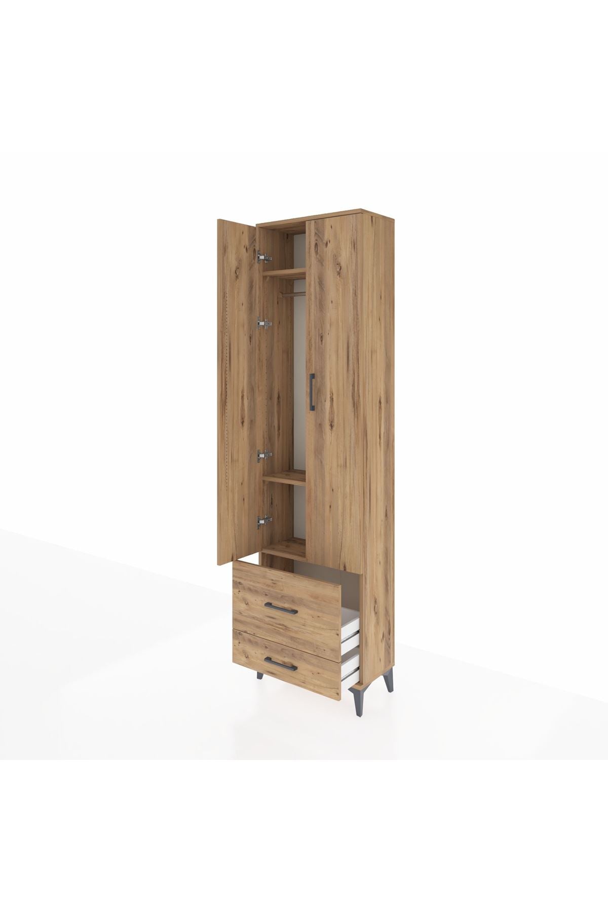 Arges Dolap 3 Raflı 2 Çekmeceli Tek Askılı 60x30x221 - S29M023V9A