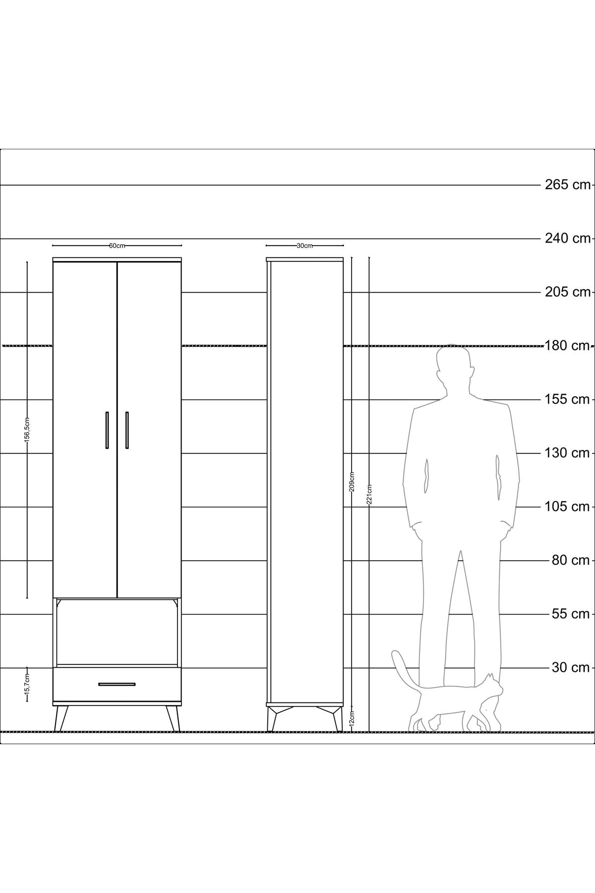 Arges Dolap 5 Raflı Tek Çekmeceli Tek Askılı 60x30x221 - S29M027V7A