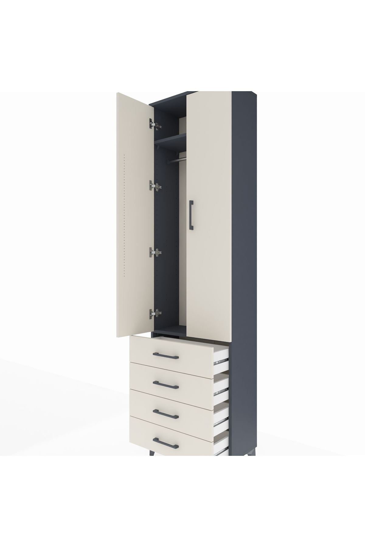 Arges Dolap 2 Raflı 4 Çekmeceli Tek Askılı 60x30x221 - S29M028V4A