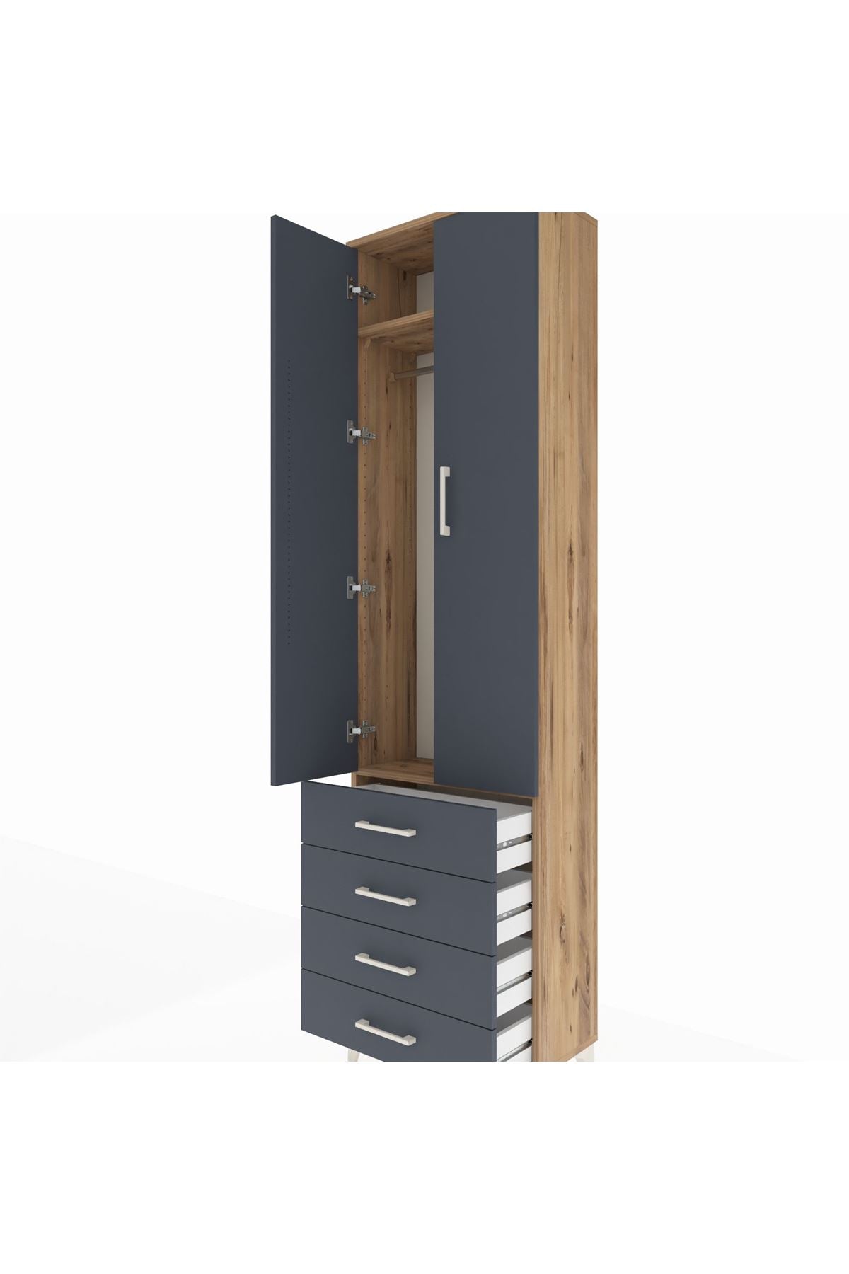 Arges Dolap 2 Raflı 4 Çekmeceli Tek Askılı 60x30x221 - S29M028V8A