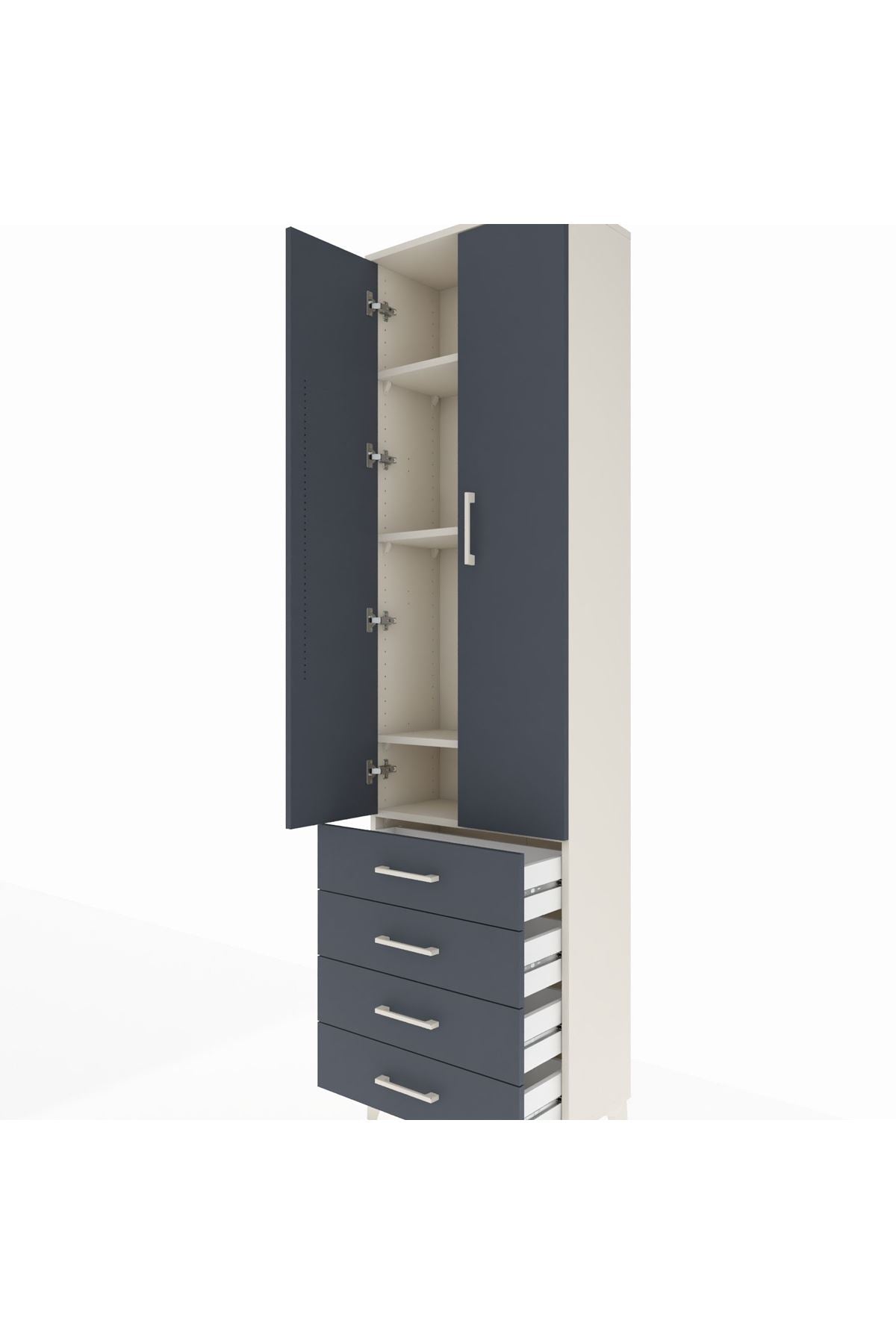 Arges Dolap 4 Raflı 4 Çekmeceli 2 Kapaklı 60x30x221 - S29M029V2A