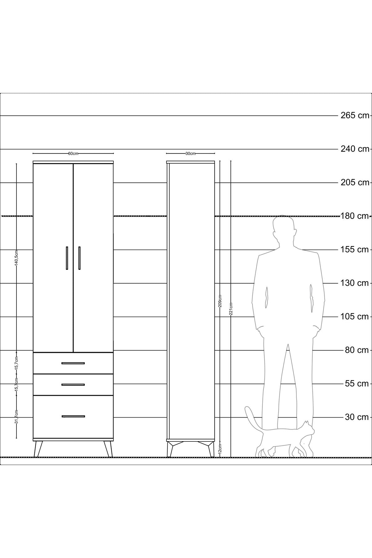 Arges Dolap 4 Raflı 3 Çekmeceli 2 Kapaklı 60x30x221 - S29M032V8A