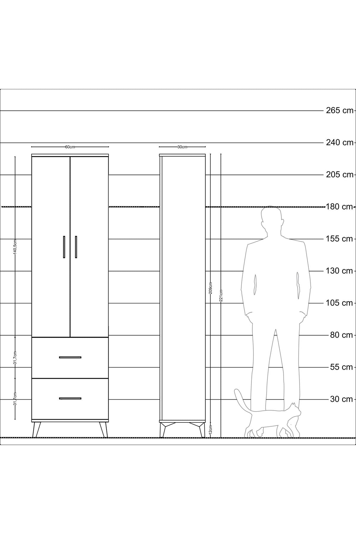 Arges Dolap 2 Raflı 2 Çekmeceli Tek Askılı 60x30x221 - S29M034V2A