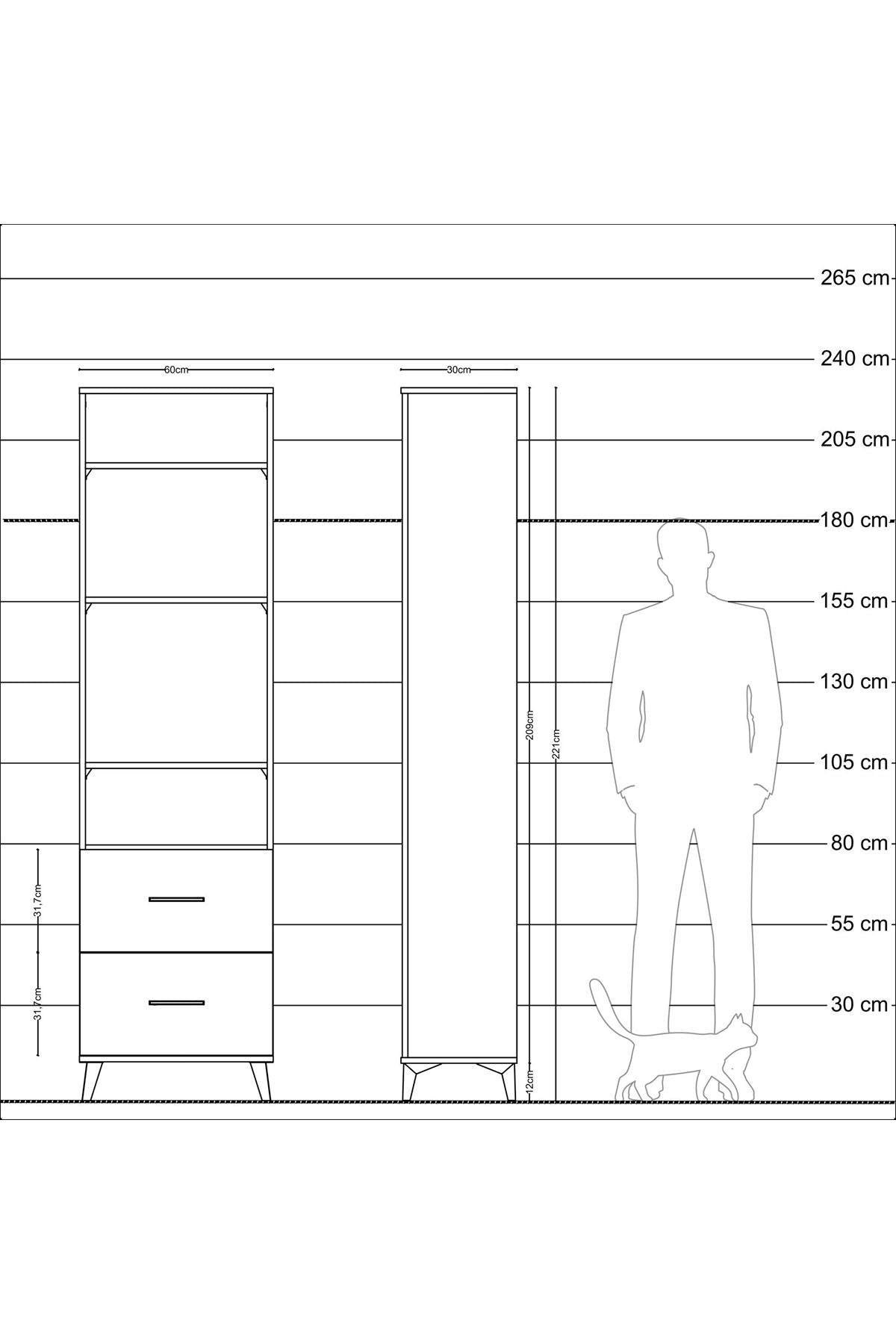 Arges Dolap 4 Raflı 2 Çekmeceli 60x30x221 - S29M036V9A