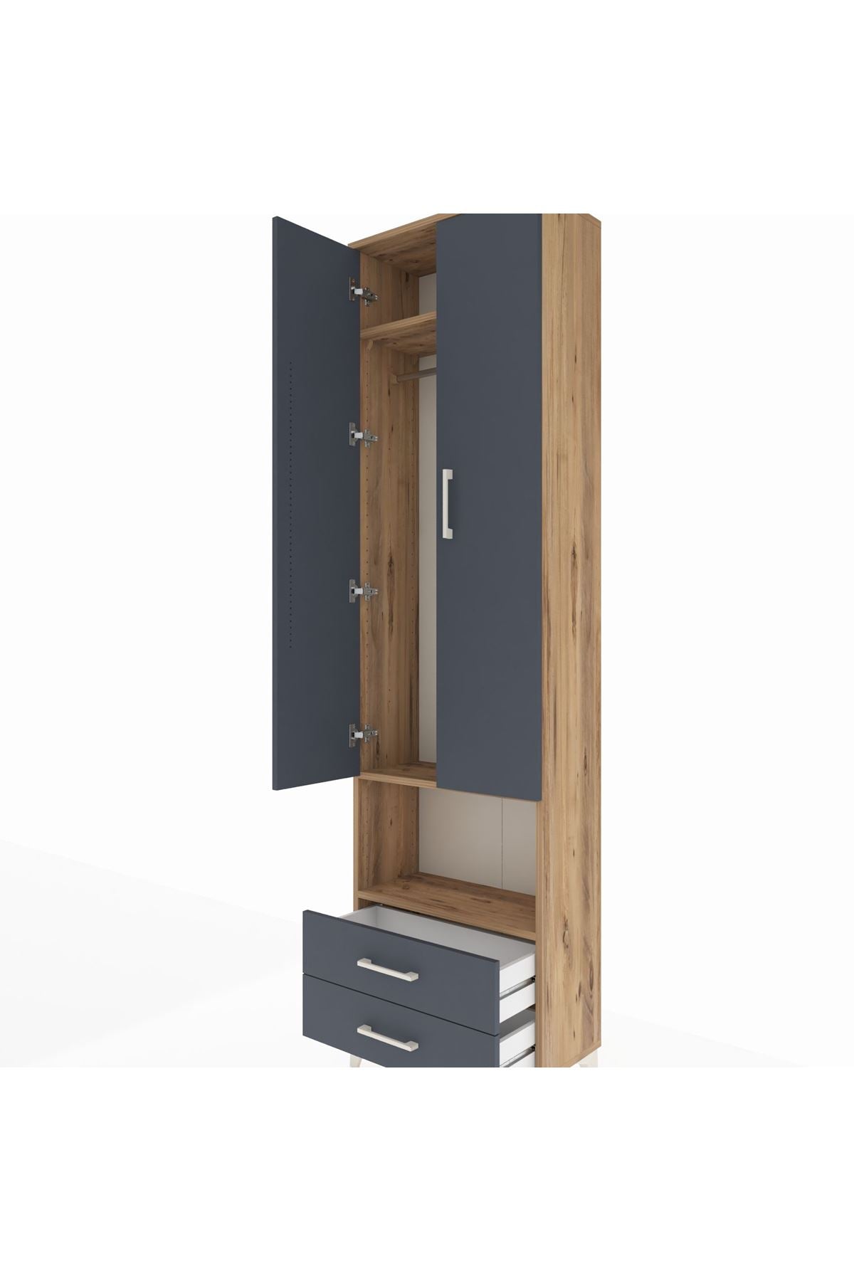 Arges Dolap 3 Raflı 2 Çekmeceli Tek Askılı 60x30x221 - S29M043V8A