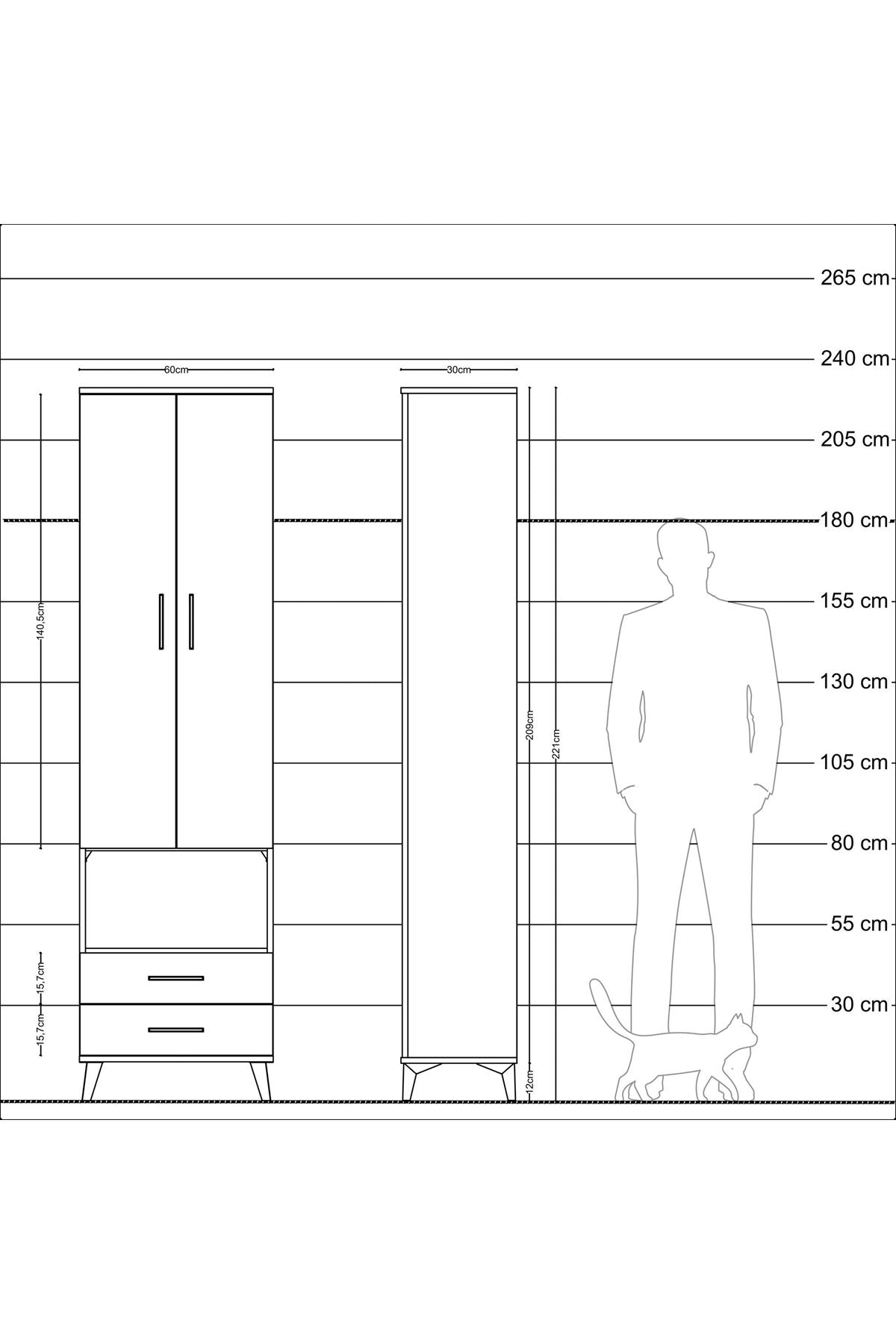 Arges Dolap 5 Raflı 2 Çekmeceli 2 Kapaklı 60x30x221 - S29M044V8A