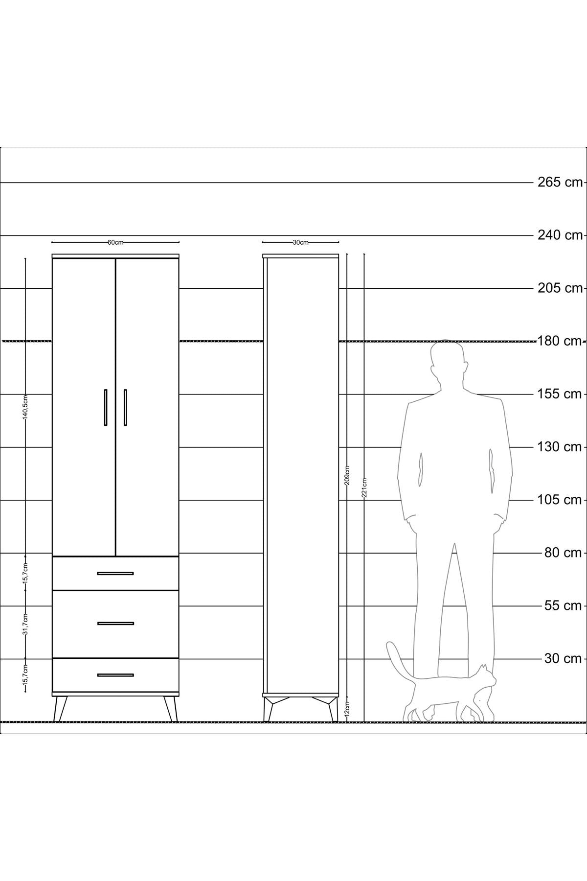Arges Dolap 2 Raflı 3 Çekmeceli Tek Askılı 60x30x221 - S29M046V4A