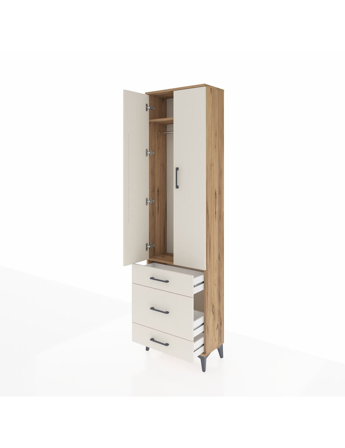 Arges Dolap 2 Raflı 3 Çekmeceli Tek Askılı 60x30x221 - S29M046V7A