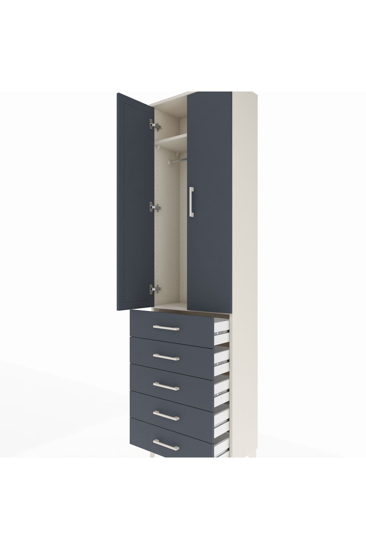 Arges Dolap 2 Raflı 5 Çekmeceli Tek Askılı 60x30x221 - S29M055V2A