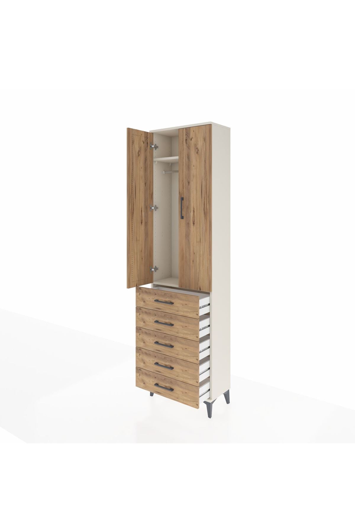 Arges Dolap 2 Raflı 5 Çekmeceli Tek Askılı 60x30x221 - S29M055V3A