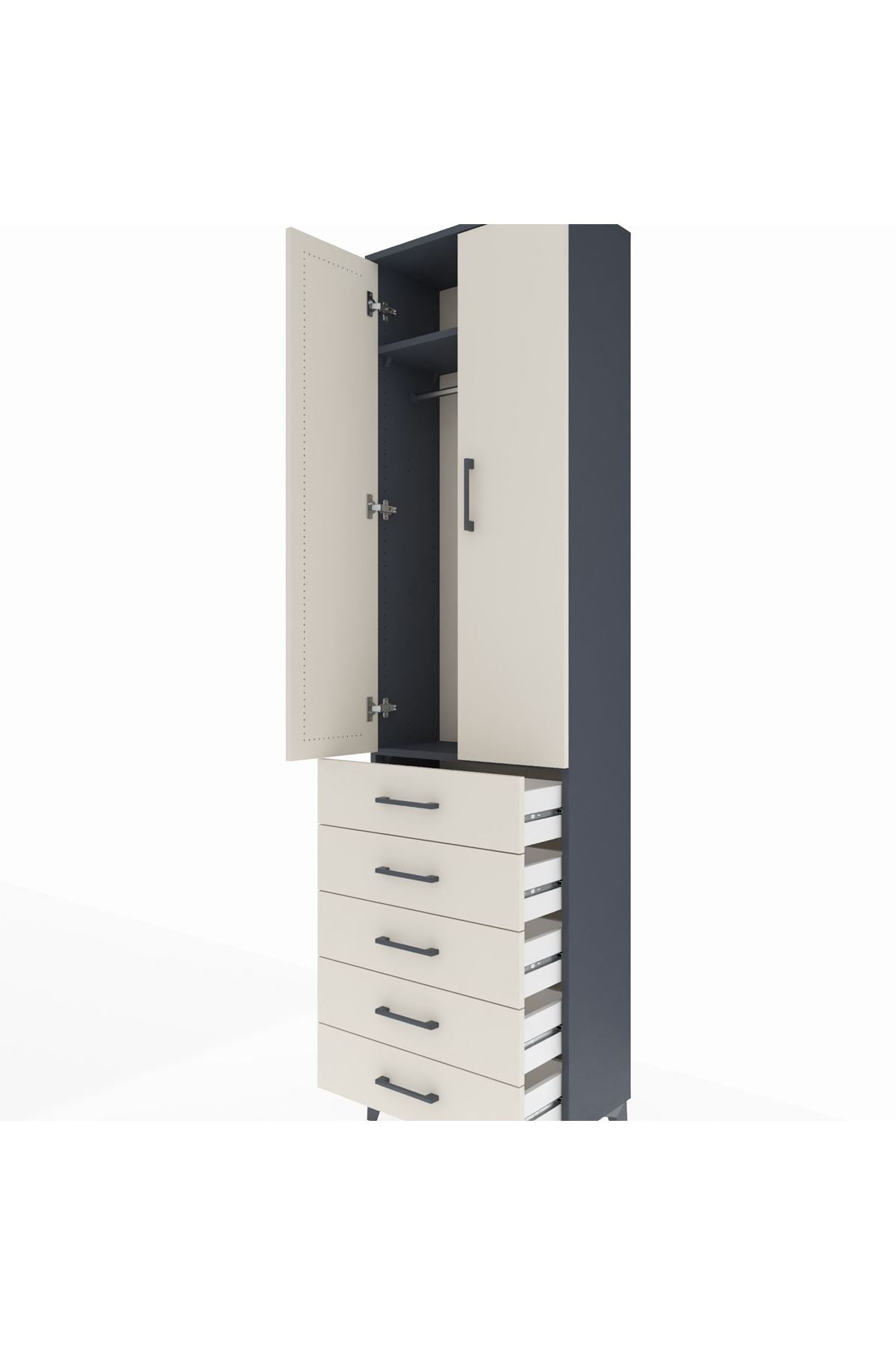 Arges Dolap 2 Raflı 5 Çekmeceli Tek Askılı 60x30x221 - S29M055V4A