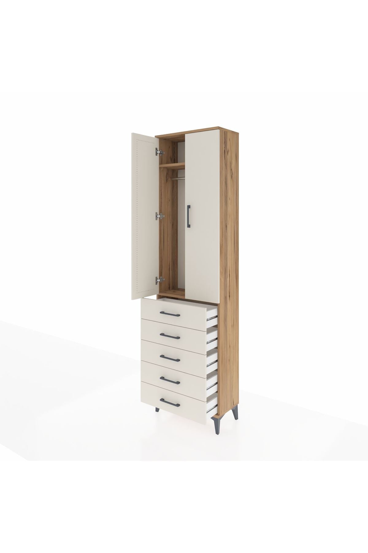 Arges Dolap 2 Raflı 5 Çekmeceli Tek Askılı 60x30x221 - S29M055V7A
