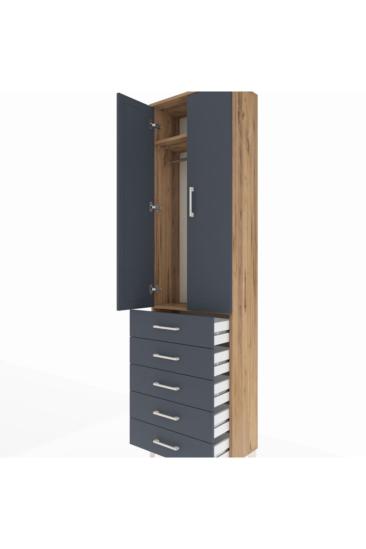 Arges Dolap 2 Raflı 5 Çekmeceli Tek Askılı 60x30x221 - S29M055V8A