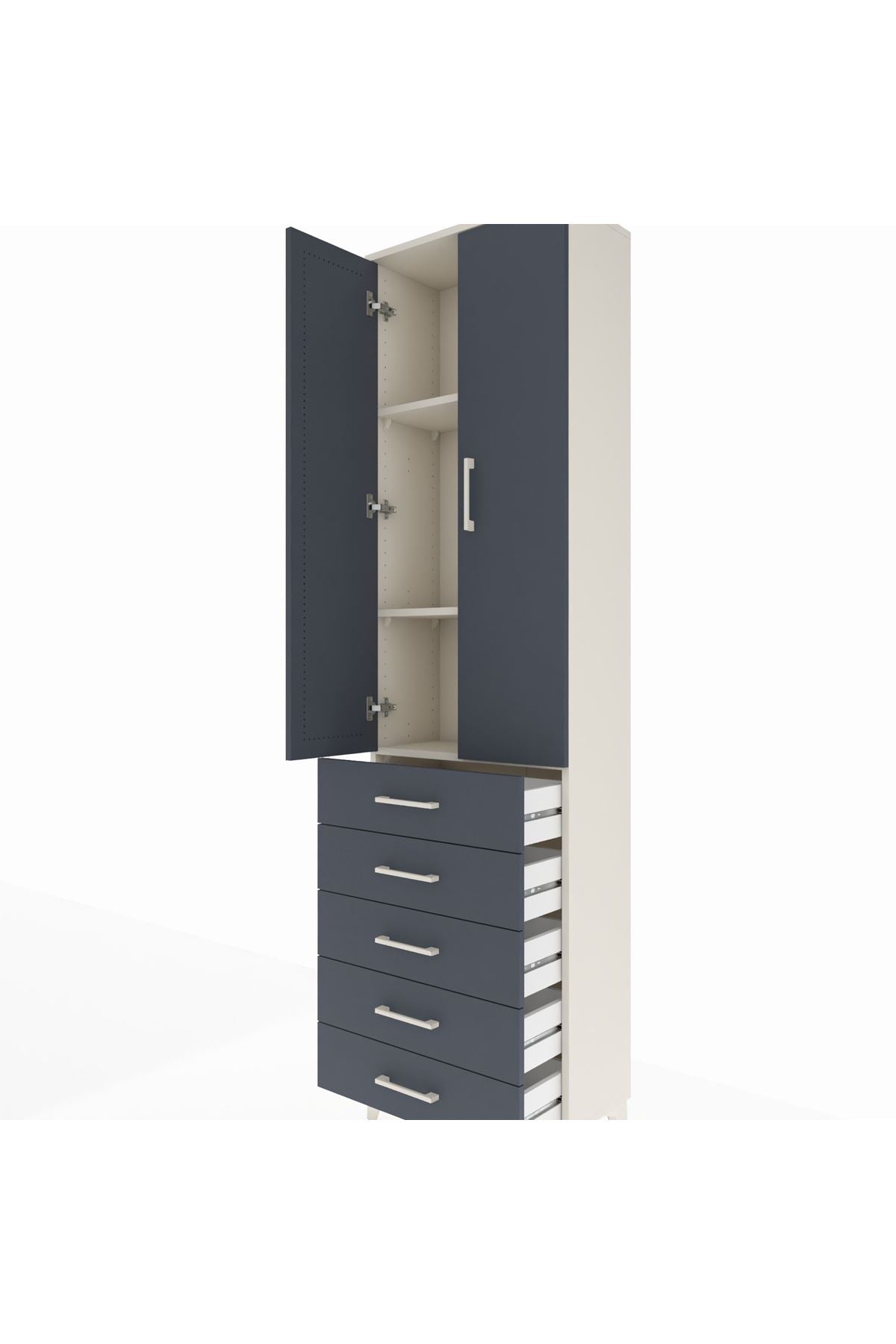Arges Dolap 3 Raflı 5 Çekmeceli 2 Kapaklı 60x30x221 - S29M056V2A