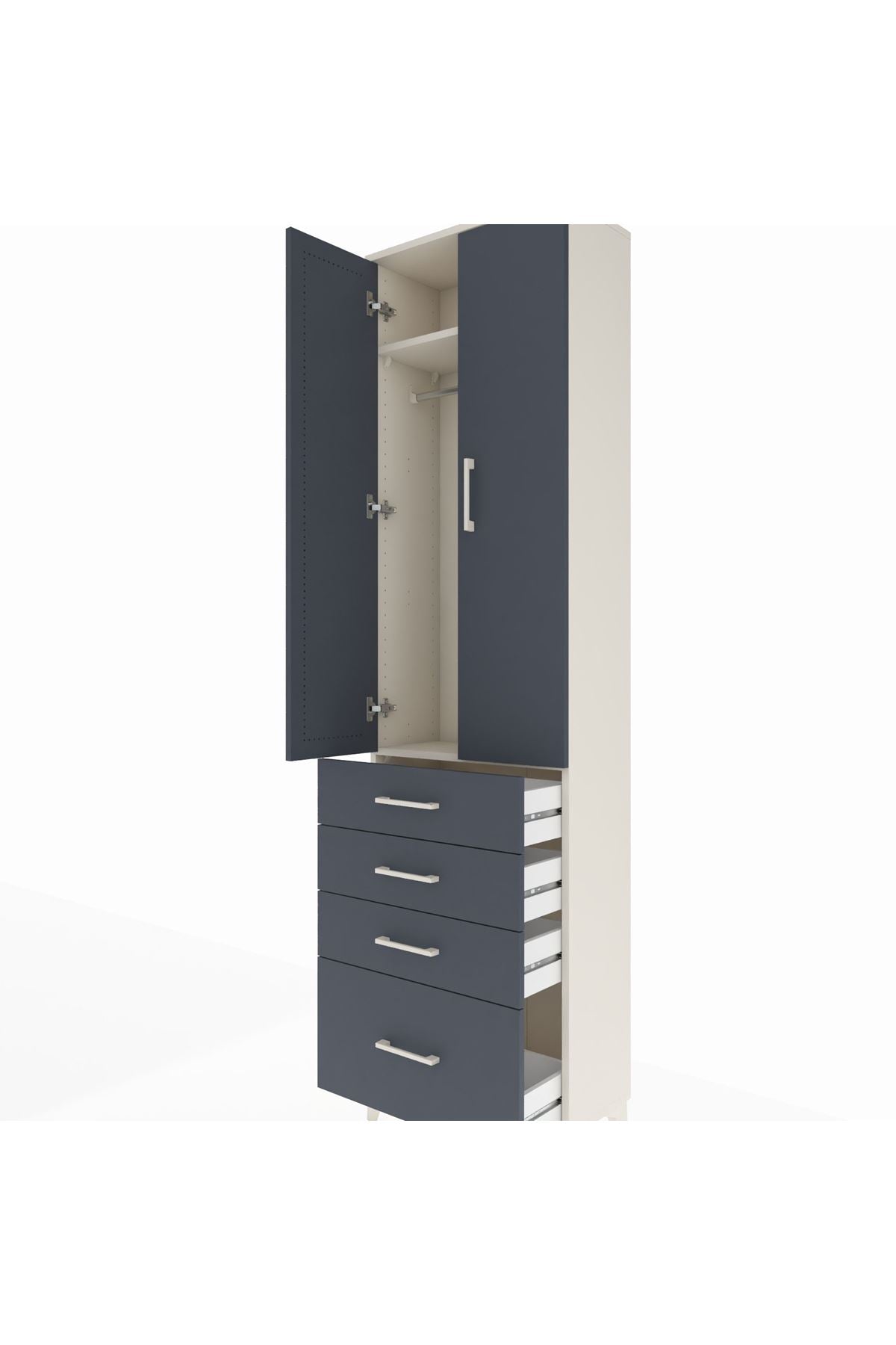 Arges Dolap 2 Raflı 4 Çekmeceli Tek Askılı 60x30x221 - S29M058V2A