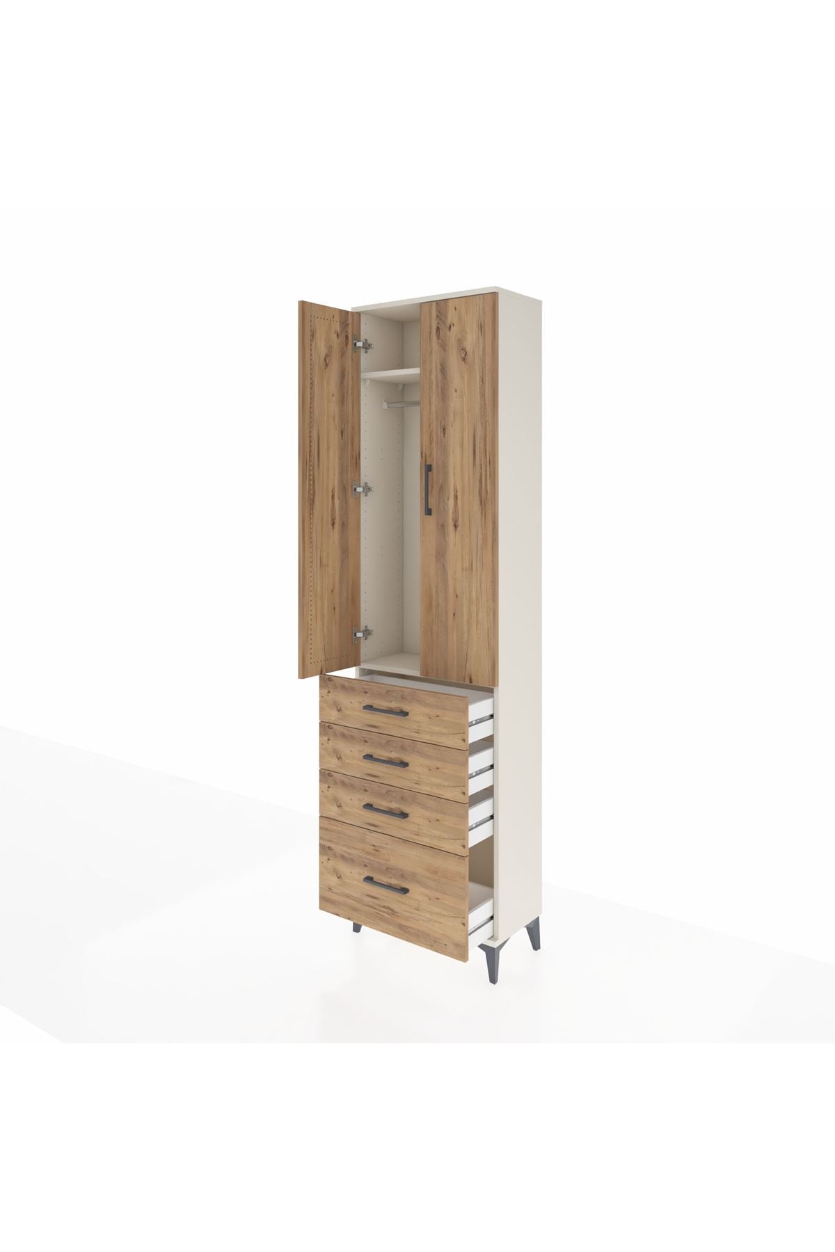 Arges Dolap 2 Raflı 4 Çekmeceli Tek Askılı 60x30x221 - S29M058V3A