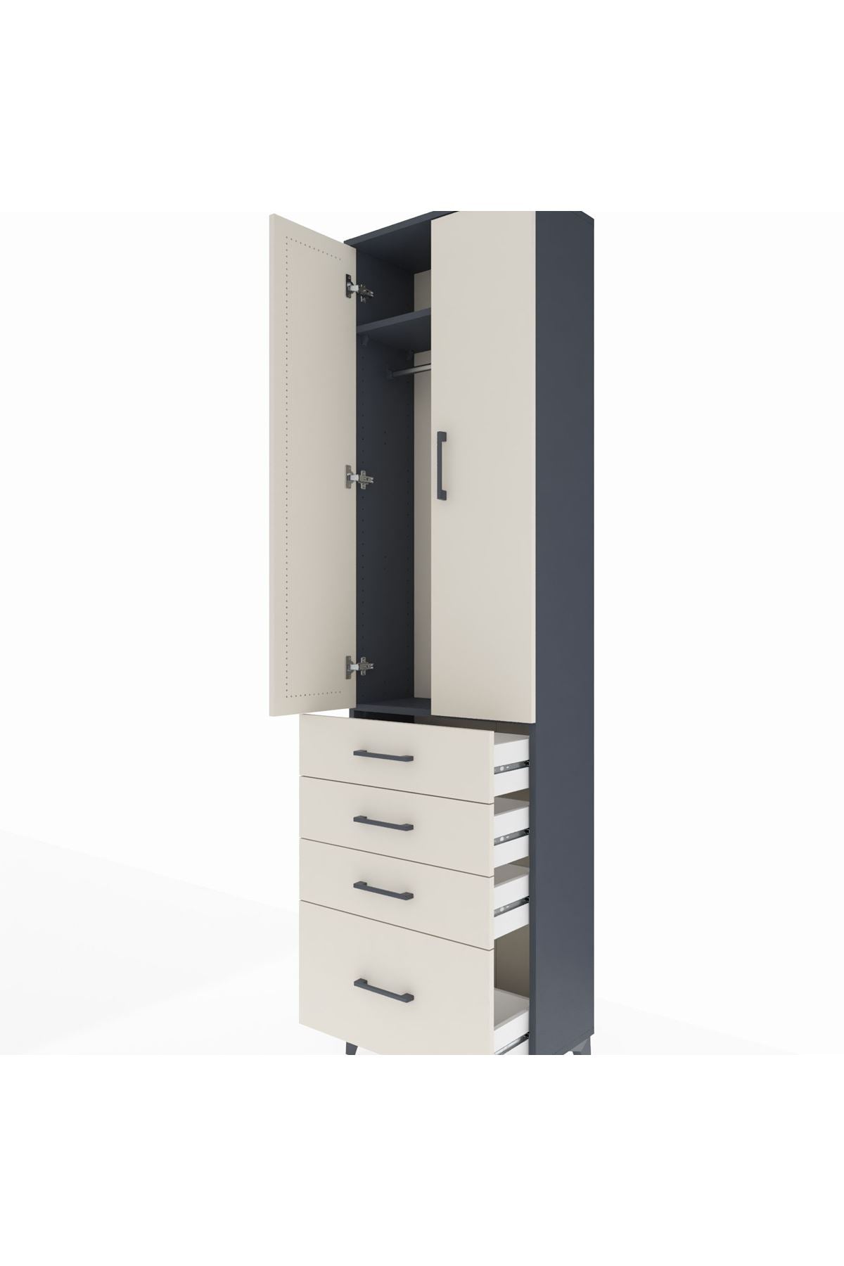 Arges Dolap 2 Raflı 4 Çekmeceli Tek Askılı 60x30x221 - S29M058V4A