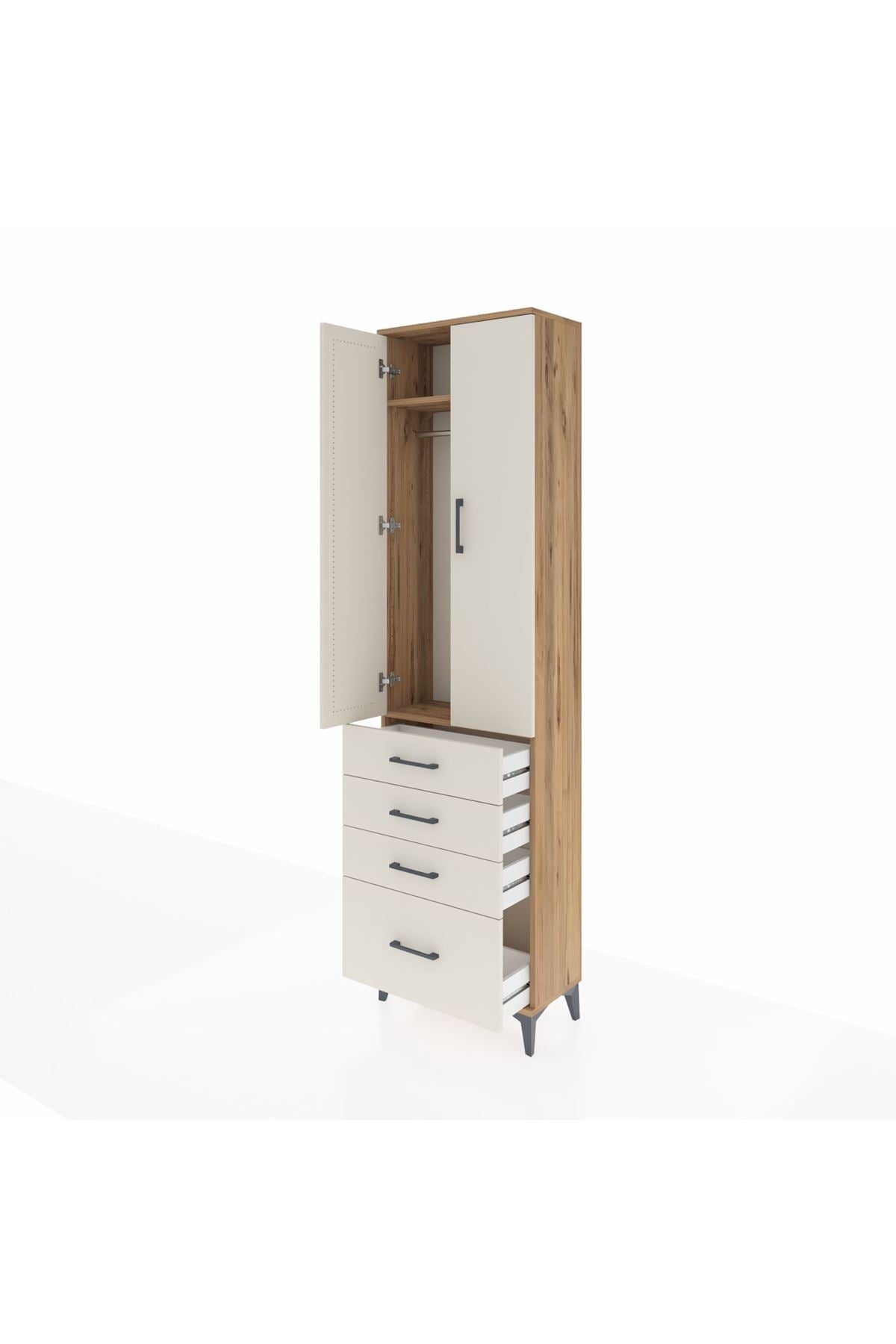 Arges Dolap 2 Raflı 4 Çekmeceli Tek Askılı 60x30x221 - S29M058V7A