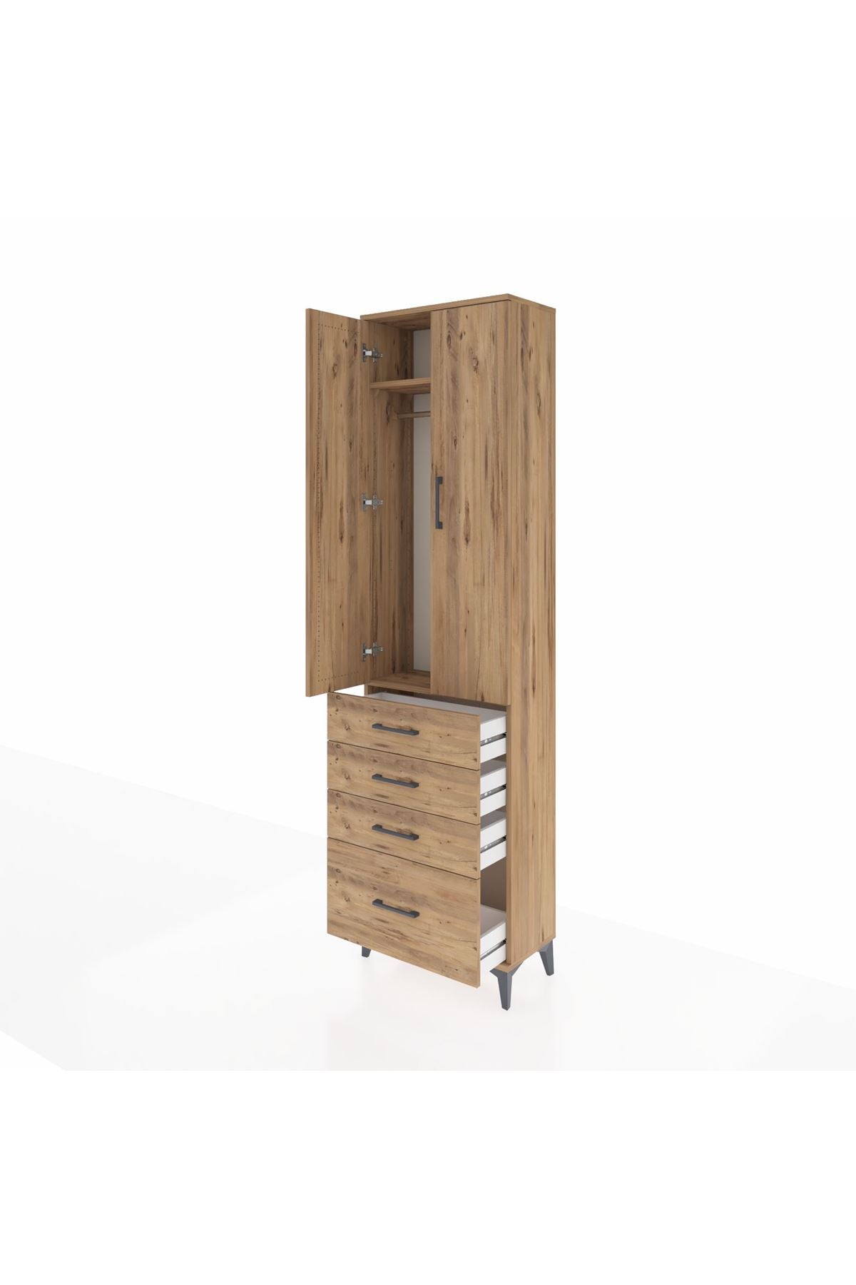 Arges Dolap 2 Raflı 4 Çekmeceli Tek Askılı 60x30x221 - S29M058V9A