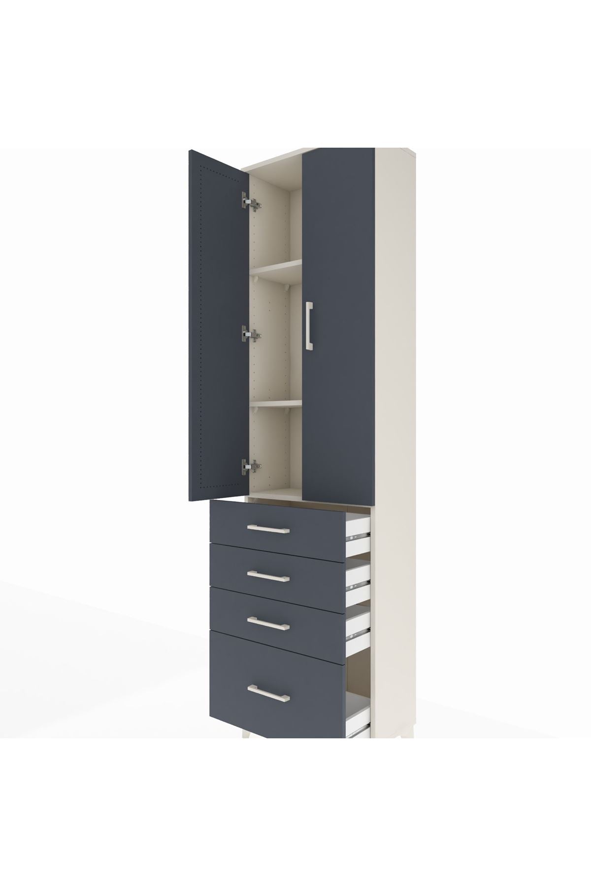 Arges Dolap 3 Raflı 4 Çekmeceli 2 Kapaklı 60x30x221 - S29M059V2A