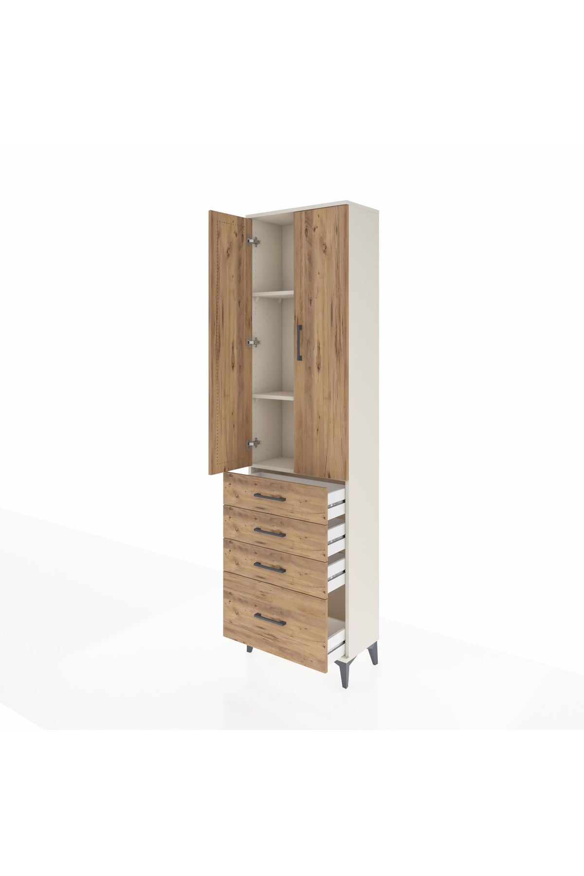 Arges Dolap 3 Raflı 4 Çekmeceli 2 Kapaklı 60x30x221 - S29M059V3A