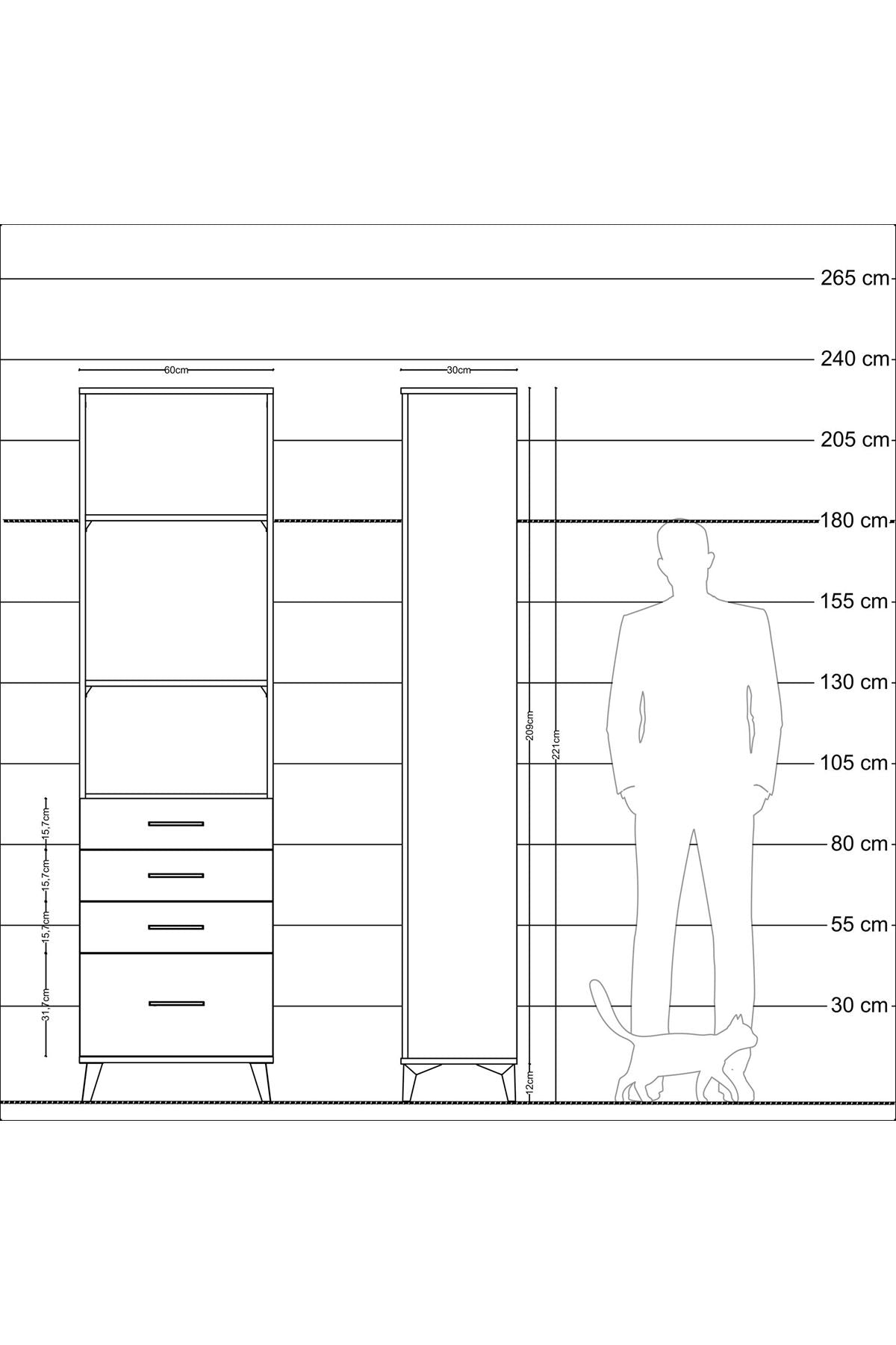 Arges Dolap 3 Raflı 4 Çekmeceli 60x30x221 - S29M060V6A