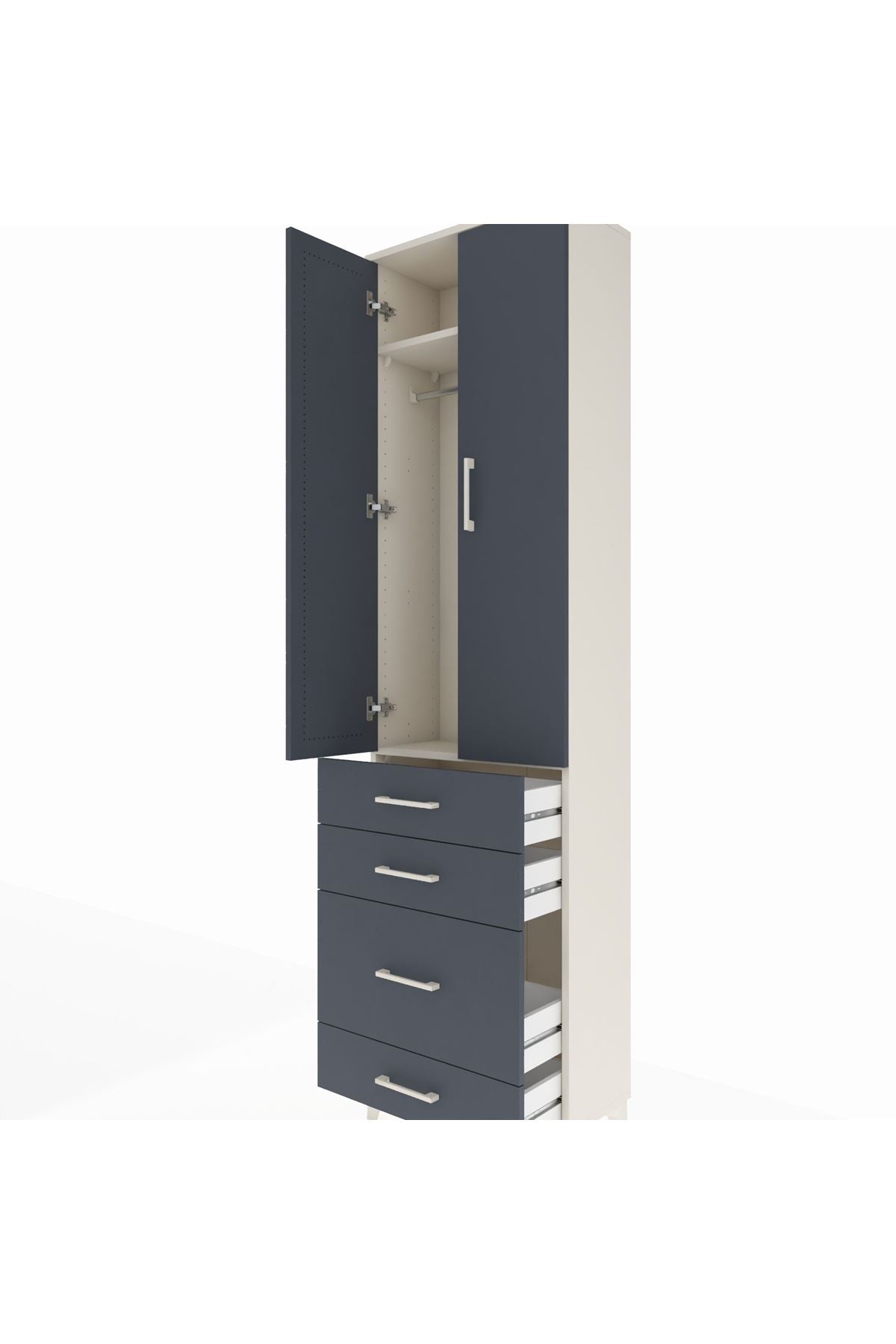 Arges Dolap 2 Raflı 4 Çekmeceli Tek Askılı 60x30x221 - S29M061V2A