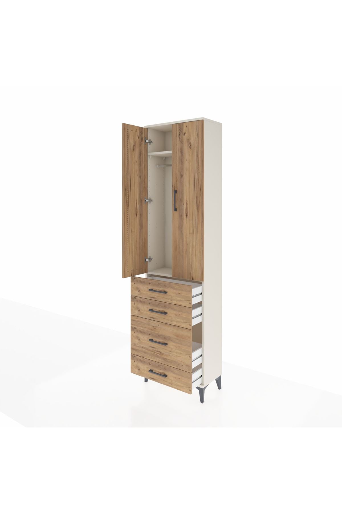 Arges Dolap 2 Raflı 4 Çekmeceli Tek Askılı 60x30x221 - S29M061V3A