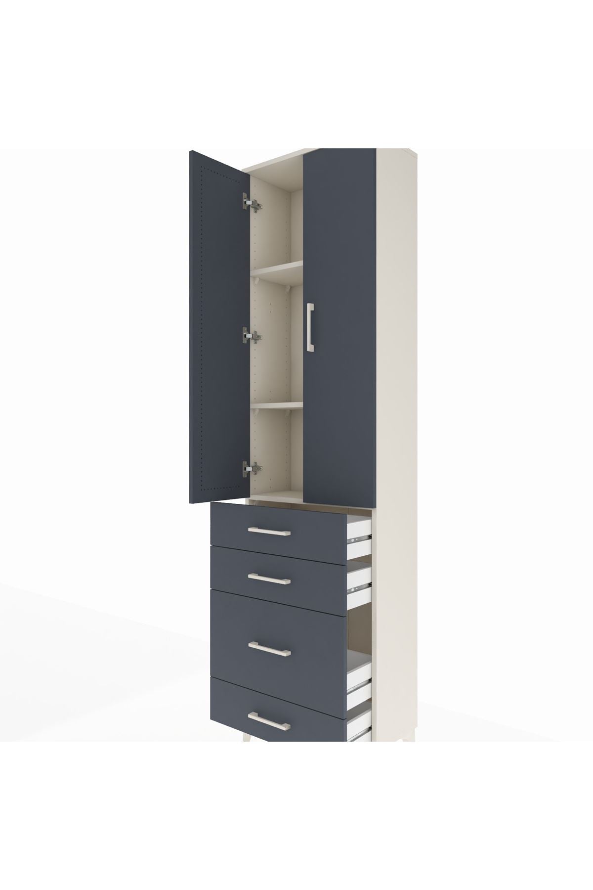 Arges Dolap 3 Raflı 4 Çekmeceli 2 Kapaklı 60x30x221 - S29M062V2A