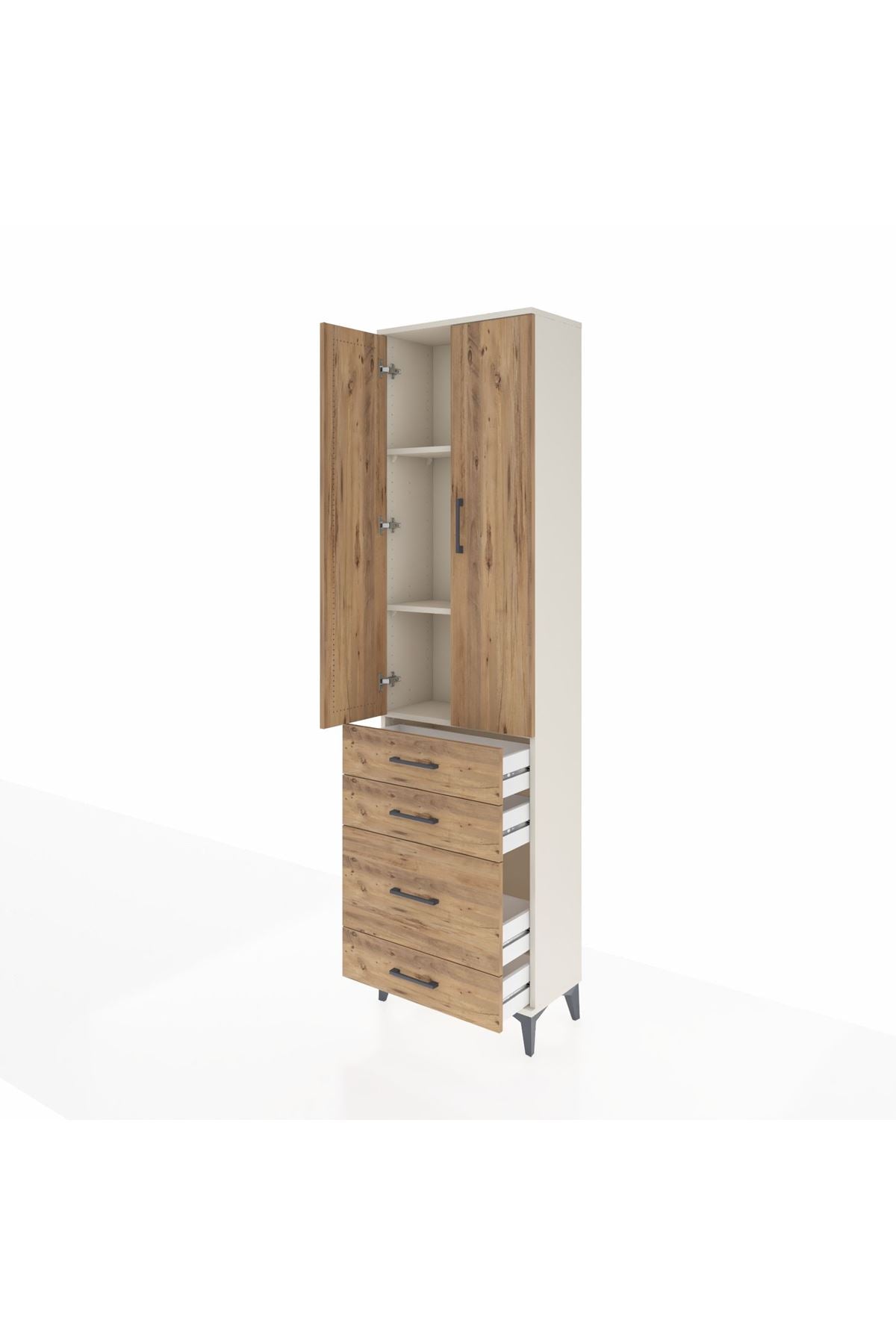 Arges Dolap 3 Raflı 4 Çekmeceli 2 Kapaklı 60x30x221 - S29M062V3A