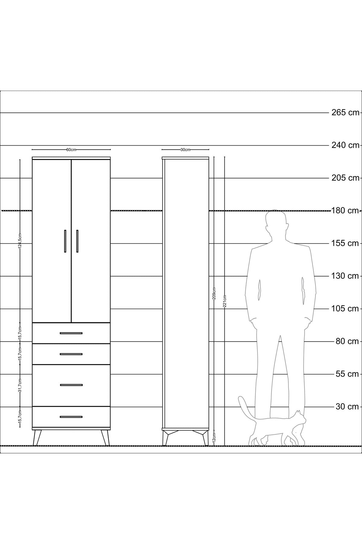 Arges Dolap 3 Raflı 4 Çekmeceli 2 Kapaklı 60x30x221 - S29M062V3A