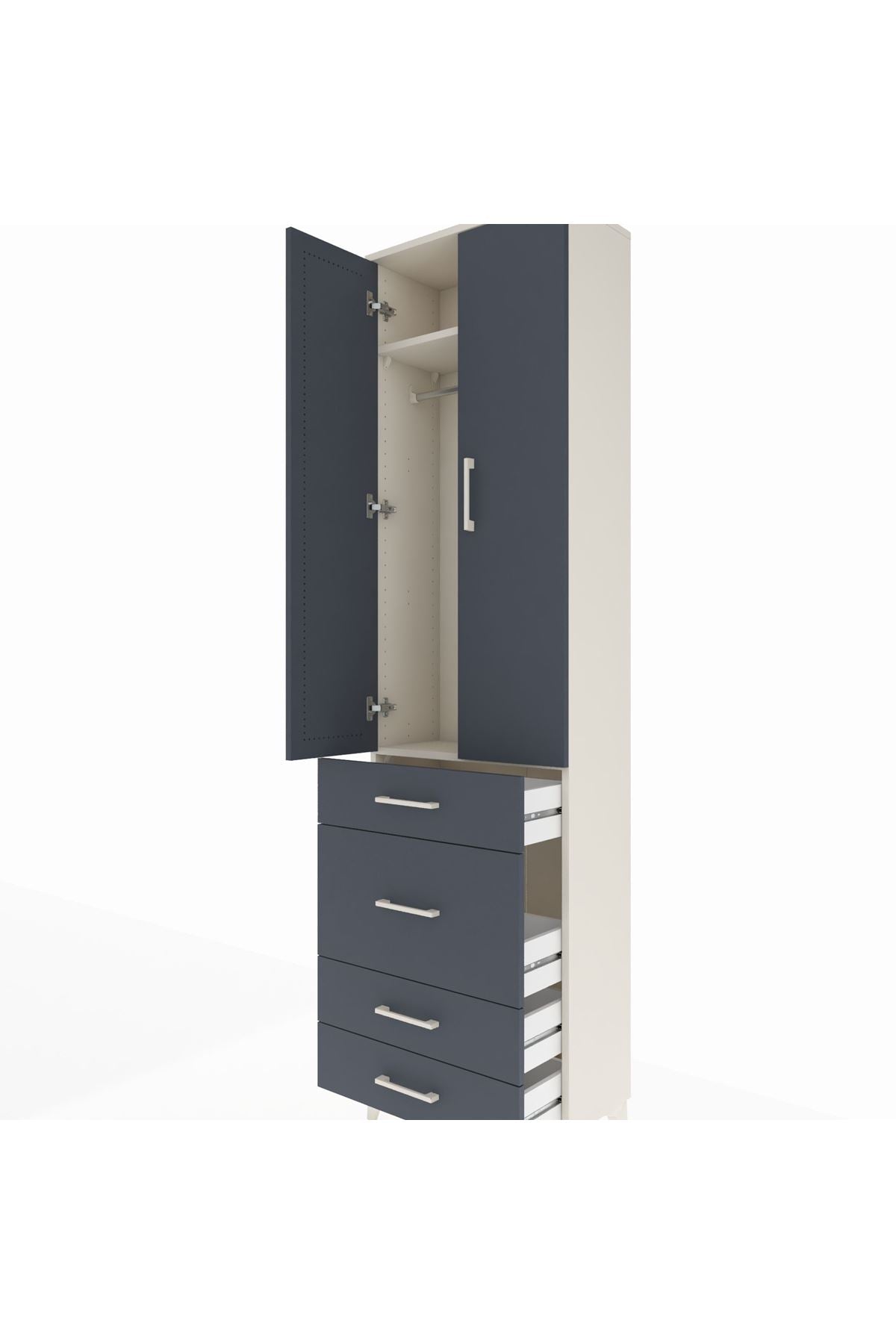 Arges Dolap 2 Raflı 4 Çekmeceli Tek Askılı 60x30x221 - S29M064V2A