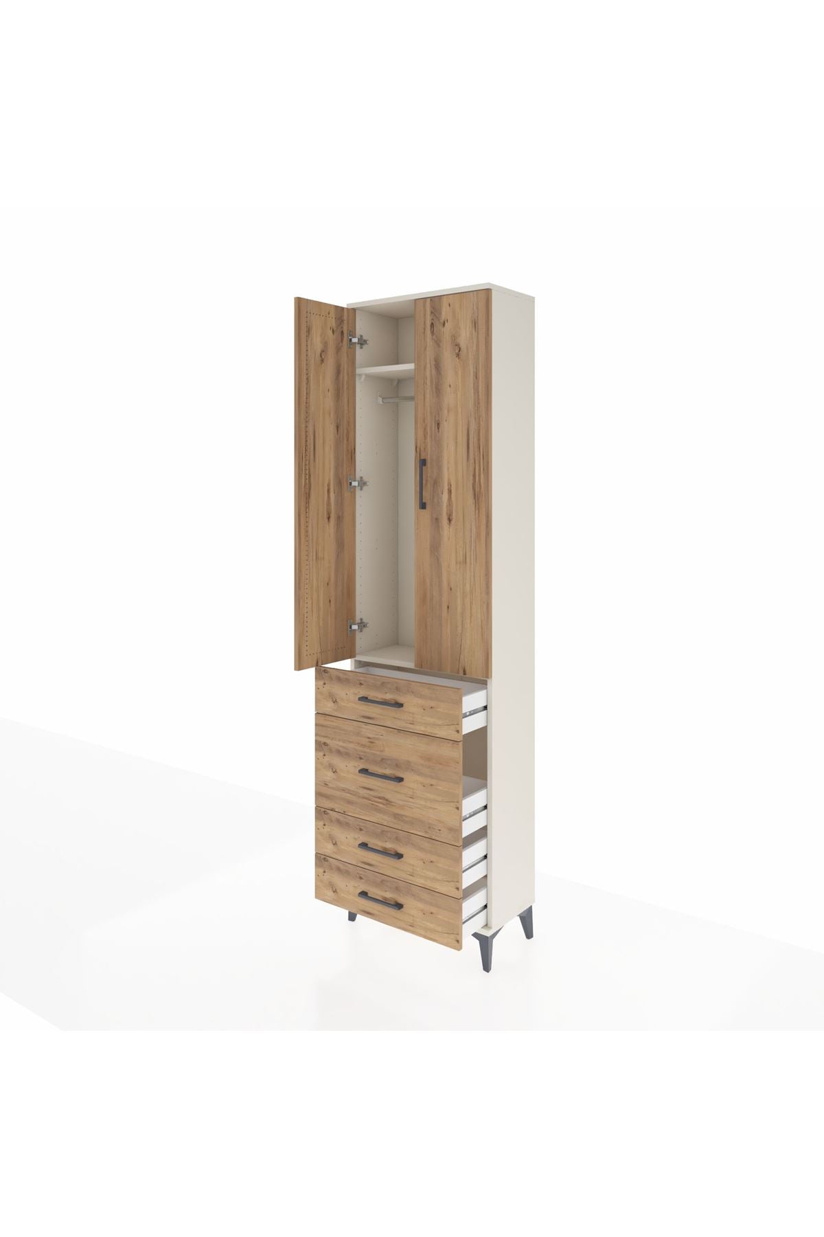 Arges Dolap 2 Raflı 4 Çekmeceli Tek Askılı 60x30x221 - S29M064V3A